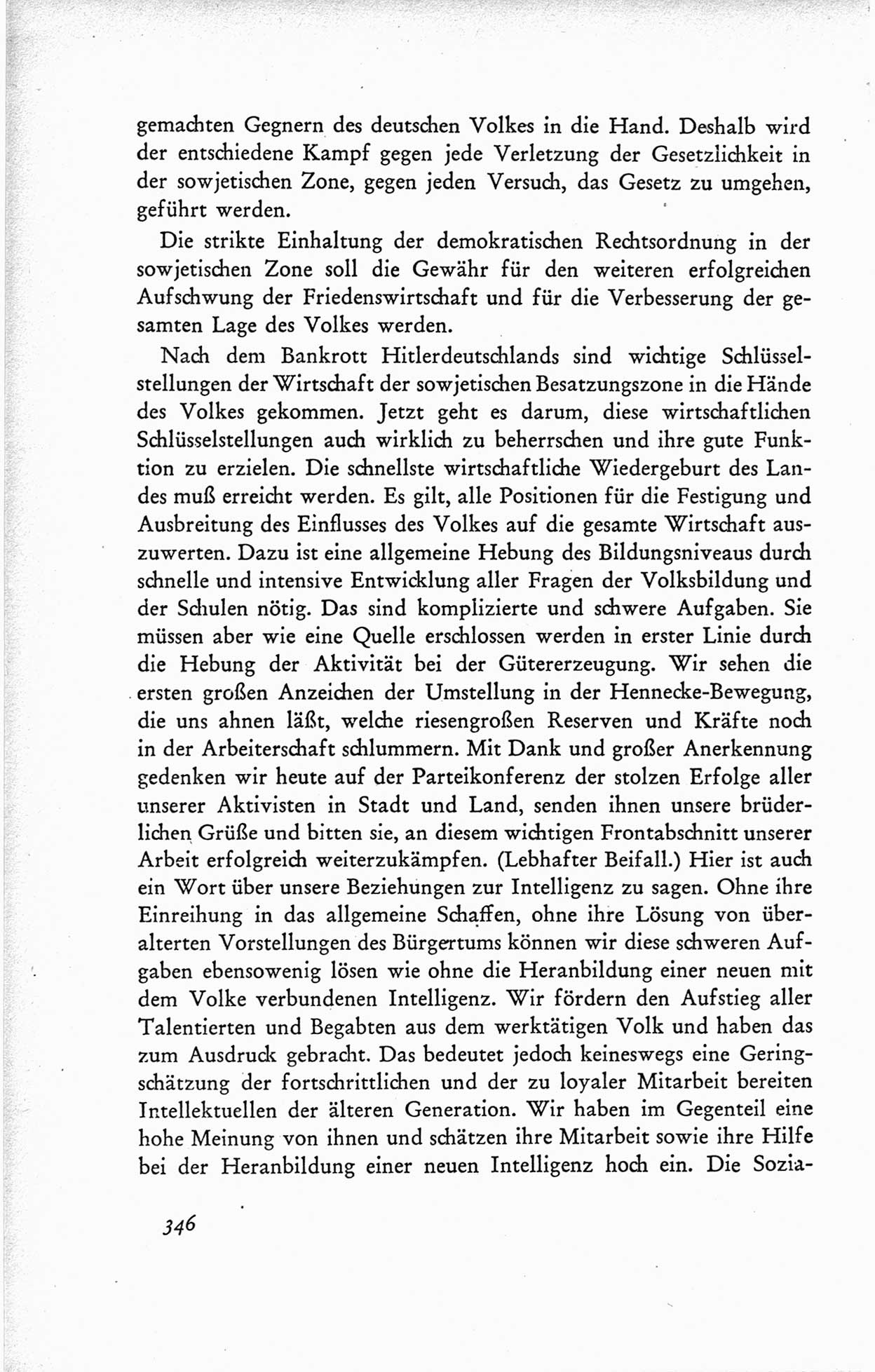 Protokoll der ersten Parteikonferenz der Sozialistischen Einheitspartei Deutschlands (SED) [Sowjetische Besatzungszone (SBZ) Deutschlands] vom 25. bis 28. Januar 1949 im Hause der Deutschen Wirtschaftskommission zu Berlin, Seite 346 (Prot. 1. PK SED SBZ Dtl. 1949, S. 346)