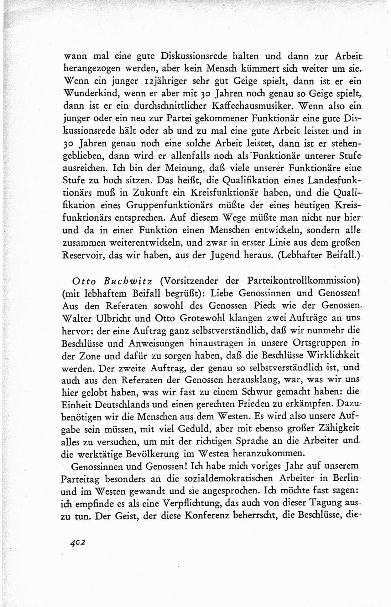 Protokoll der ersten Parteikonferenz der Sozialistischen Einheitspartei Deutschlands (SED) [Sowjetische Besatzungszone (SBZ) Deutschlands] vom 25. bis 28. Januar 1949 im Hause der Deutschen Wirtschaftskommission zu Berlin, Seite 402 (Prot. 1. PK SED SBZ Dtl. 1949, S. 402)