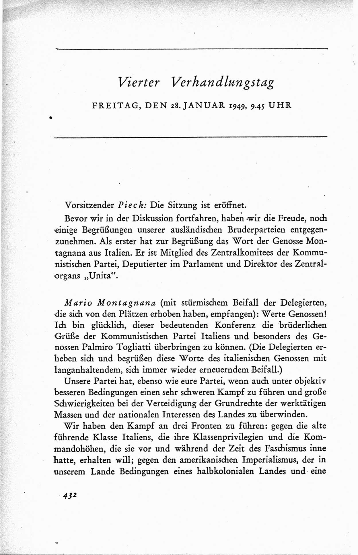 Protokoll der ersten Parteikonferenz der Sozialistischen Einheitspartei Deutschlands (SED) [Sowjetische Besatzungszone (SBZ) Deutschlands] vom 25. bis 28. Januar 1949 im Hause der Deutschen Wirtschaftskommission zu Berlin, Seite 432 (Prot. 1. PK SED SBZ Dtl. 1949, S. 432)