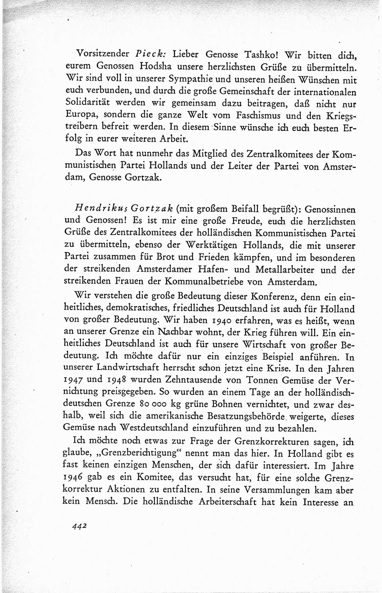 Protokoll der ersten Parteikonferenz der Sozialistischen Einheitspartei Deutschlands (SED) [Sowjetische Besatzungszone (SBZ) Deutschlands] vom 25. bis 28. Januar 1949 im Hause der Deutschen Wirtschaftskommission zu Berlin, Seite 442 (Prot. 1. PK SED SBZ Dtl. 1949, S. 442)