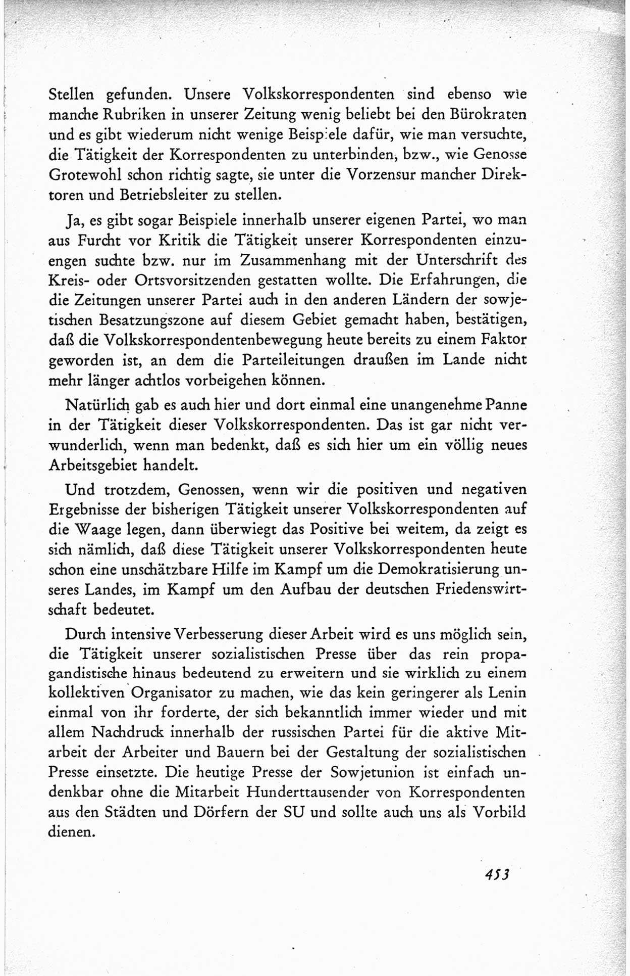 Protokoll der ersten Parteikonferenz der Sozialistischen Einheitspartei Deutschlands (SED) [Sowjetische Besatzungszone (SBZ) Deutschlands] vom 25. bis 28. Januar 1949 im Hause der Deutschen Wirtschaftskommission zu Berlin, Seite 453 (Prot. 1. PK SED SBZ Dtl. 1949, S. 453)