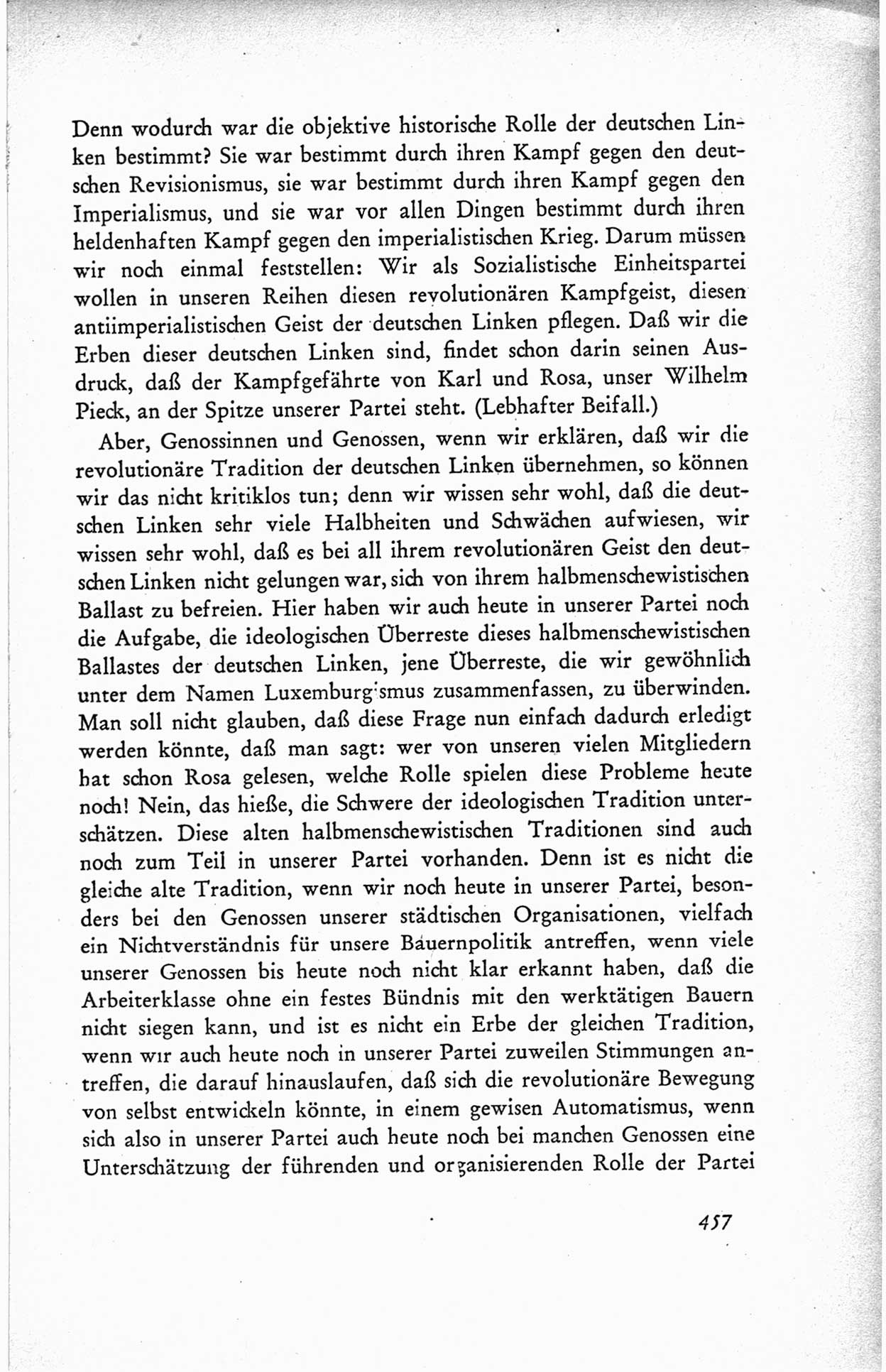 Protokoll der ersten Parteikonferenz der Sozialistischen Einheitspartei Deutschlands (SED) [Sowjetische Besatzungszone (SBZ) Deutschlands] vom 25. bis 28. Januar 1949 im Hause der Deutschen Wirtschaftskommission zu Berlin, Seite 457 (Prot. 1. PK SED SBZ Dtl. 1949, S. 457)