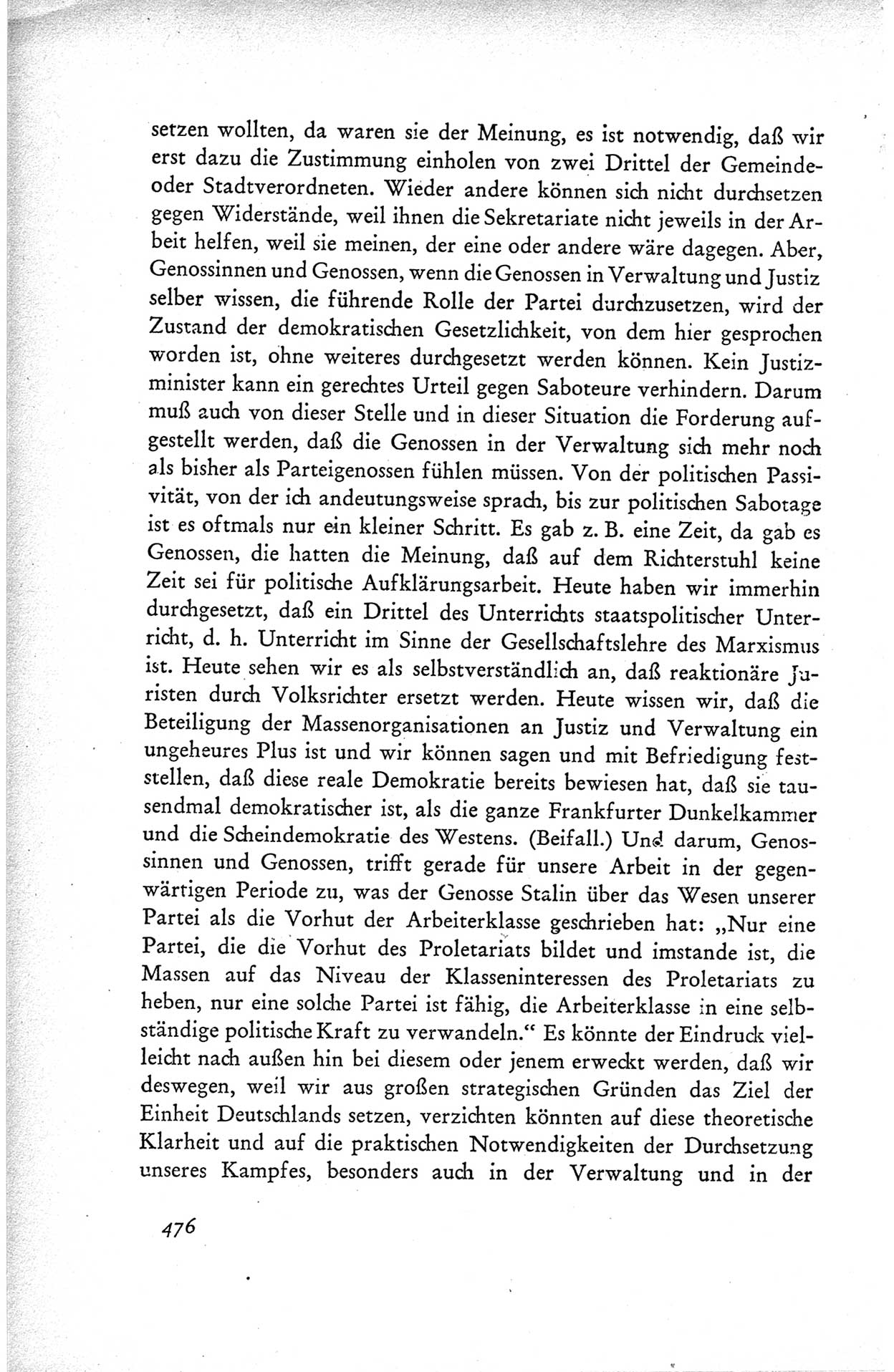 Protokoll der ersten Parteikonferenz der Sozialistischen Einheitspartei Deutschlands (SED) [Sowjetische Besatzungszone (SBZ) Deutschlands] vom 25. bis 28. Januar 1949 im Hause der Deutschen Wirtschaftskommission zu Berlin, Seite 476 (Prot. 1. PK SED SBZ Dtl. 1949, S. 476)