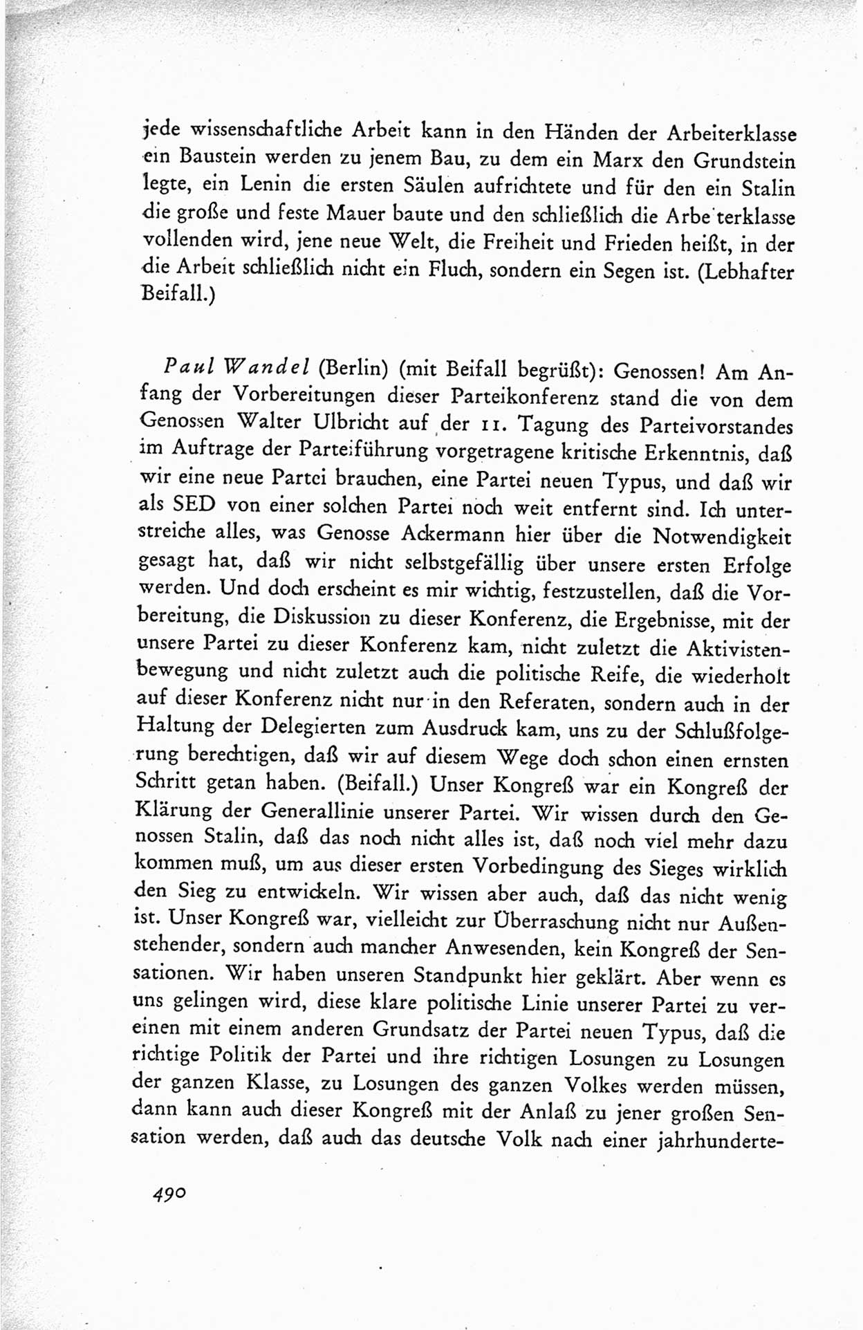 Protokoll der ersten Parteikonferenz der Sozialistischen Einheitspartei Deutschlands (SED) [Sowjetische Besatzungszone (SBZ) Deutschlands] vom 25. bis 28. Januar 1949 im Hause der Deutschen Wirtschaftskommission zu Berlin, Seite 490 (Prot. 1. PK SED SBZ Dtl. 1949, S. 490)