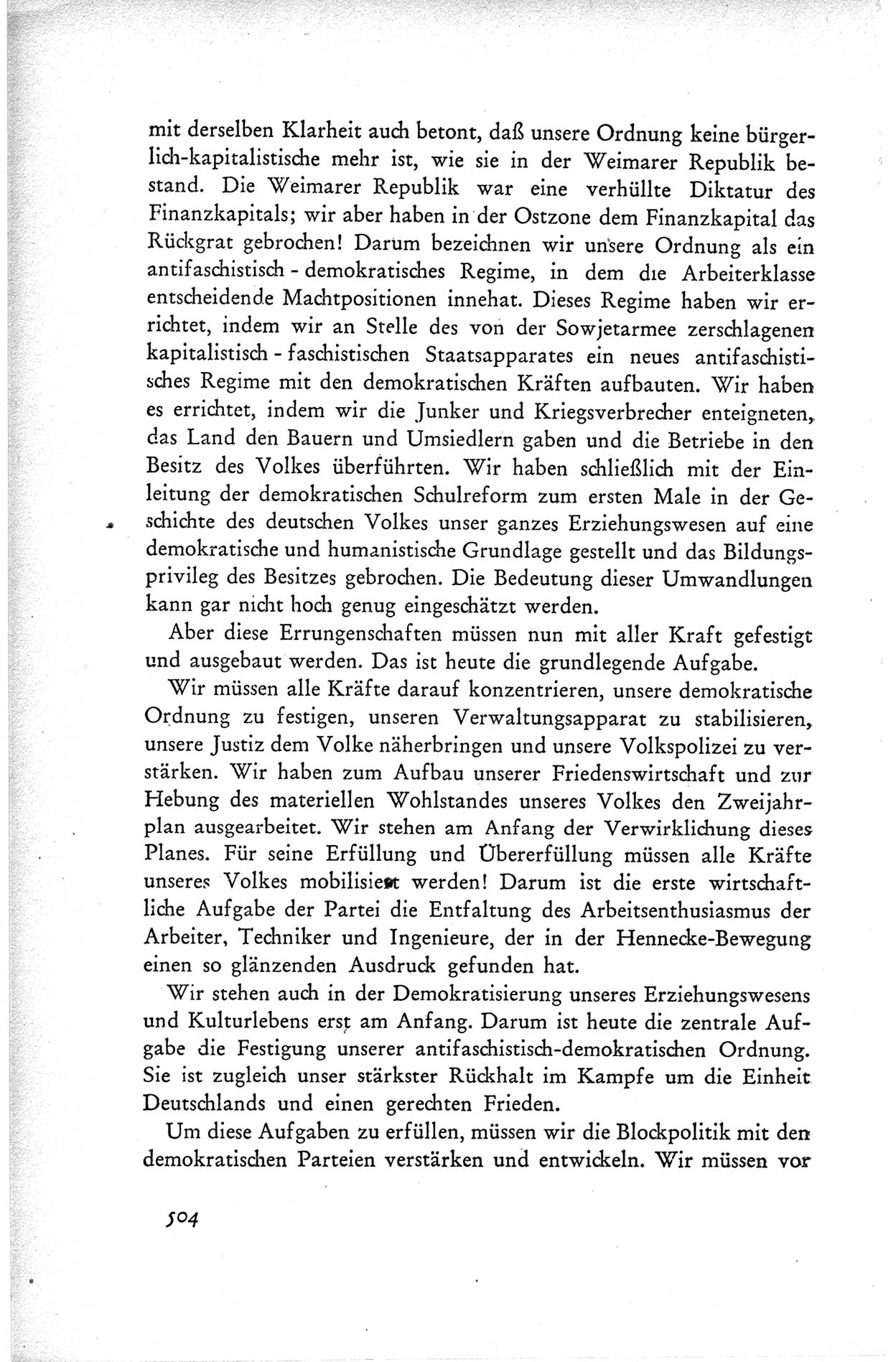 Protokoll der ersten Parteikonferenz der Sozialistischen Einheitspartei Deutschlands (SED) [Sowjetische Besatzungszone (SBZ) Deutschlands] vom 25. bis 28. Januar 1949 im Hause der Deutschen Wirtschaftskommission zu Berlin, Seite 504 (Prot. 1. PK SED SBZ Dtl. 1949, S. 504)