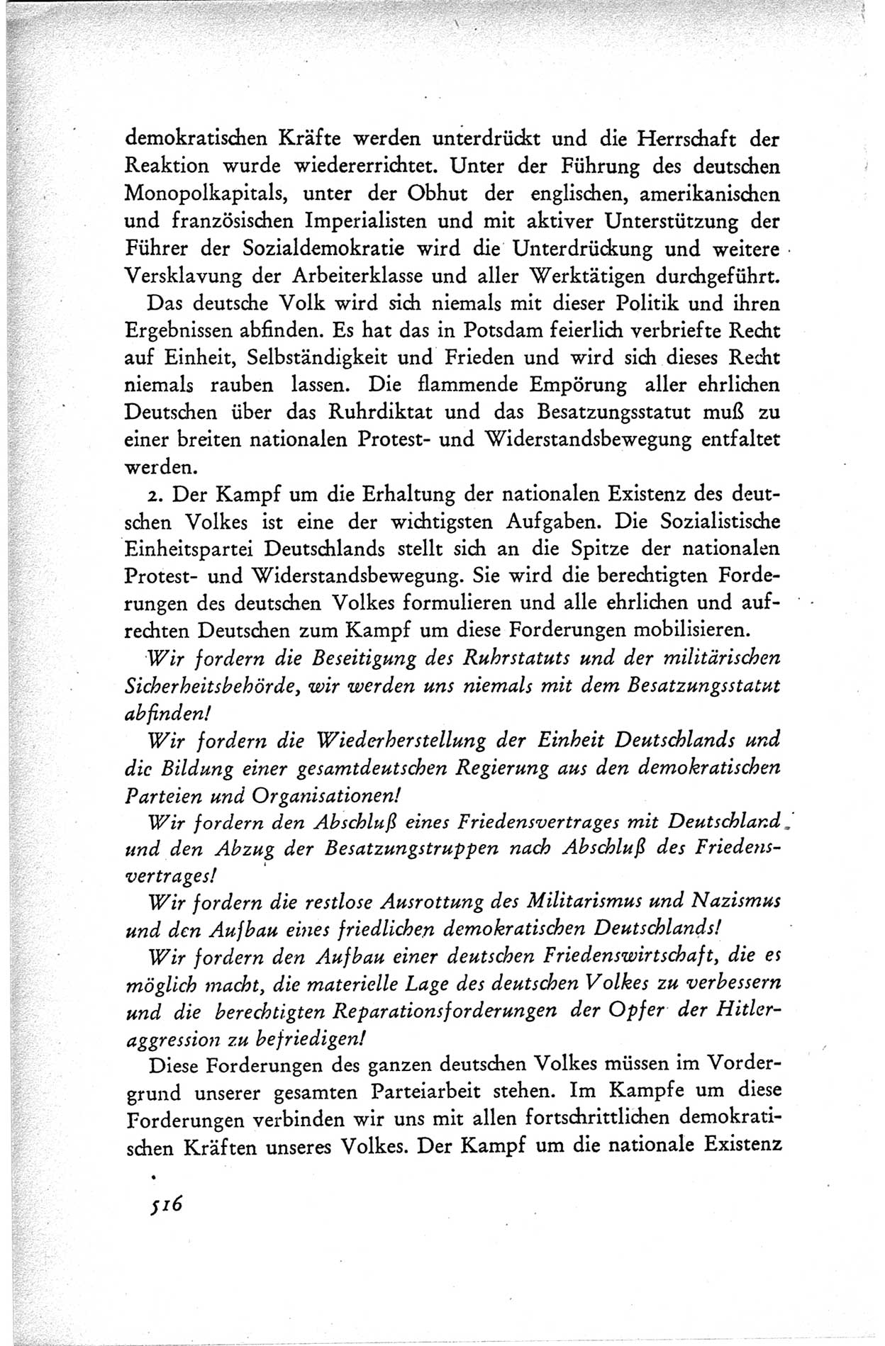 Protokoll der ersten Parteikonferenz der Sozialistischen Einheitspartei Deutschlands (SED) [Sowjetische Besatzungszone (SBZ) Deutschlands] vom 25. bis 28. Januar 1949 im Hause der Deutschen Wirtschaftskommission zu Berlin, Seite 516 (Prot. 1. PK SED SBZ Dtl. 1949, S. 516)