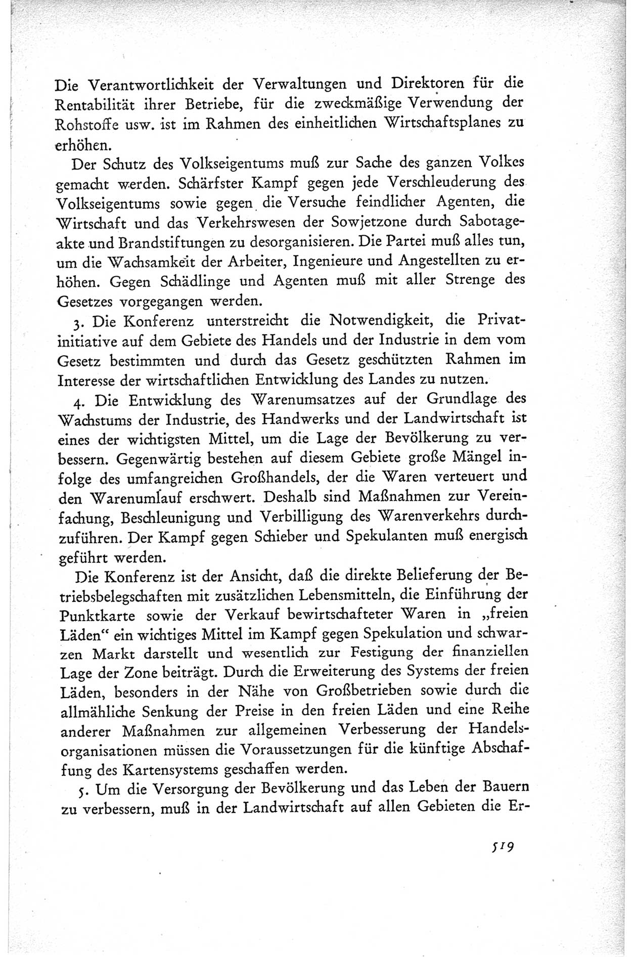 Protokoll der ersten Parteikonferenz der Sozialistischen Einheitspartei Deutschlands (SED) [Sowjetische Besatzungszone (SBZ) Deutschlands] vom 25. bis 28. Januar 1949 im Hause der Deutschen Wirtschaftskommission zu Berlin, Seite 519 (Prot. 1. PK SED SBZ Dtl. 1949, S. 519)