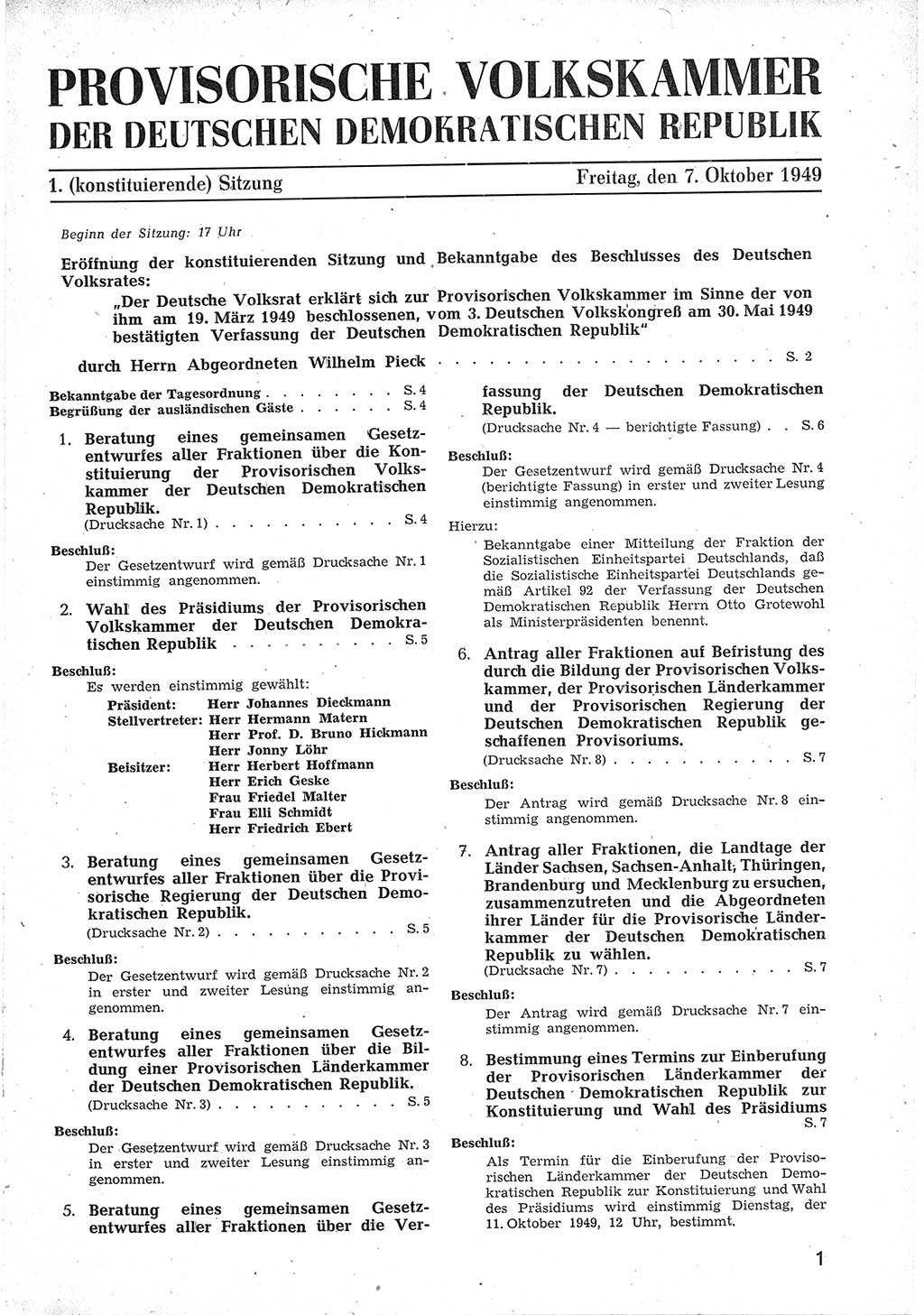 Provisorische Volkskammer (VK) der Deutschen Demokratischen Republik (DDR) 1949-1950, Dokument 13 (Prov. VK DDR 1949-1950, Dok. 13)
