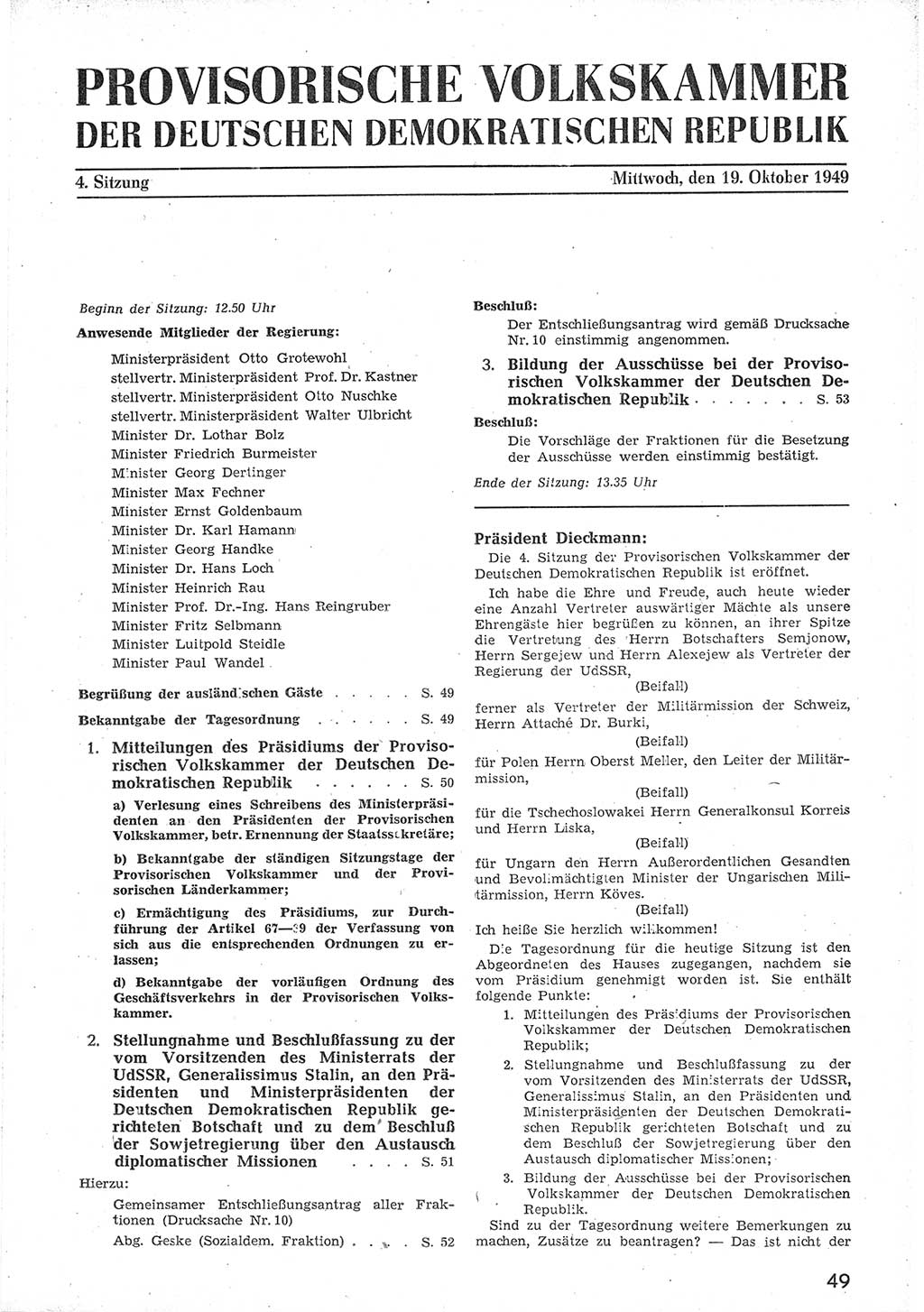 Provisorische Volkskammer (VK) der Deutschen Demokratischen Republik (DDR) 1949-1950, Dokument 61 (Prov. VK DDR 1949-1950, Dok. 61)