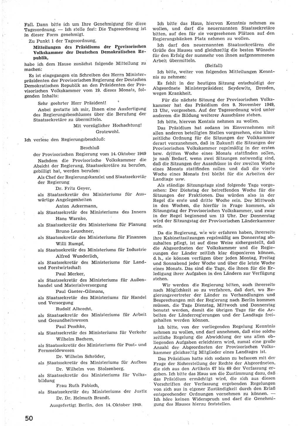 Provisorische Volkskammer (VK) der Deutschen Demokratischen Republik (DDR) 1949-1950, Dokument 62 (Prov. VK DDR 1949-1950, Dok. 62)