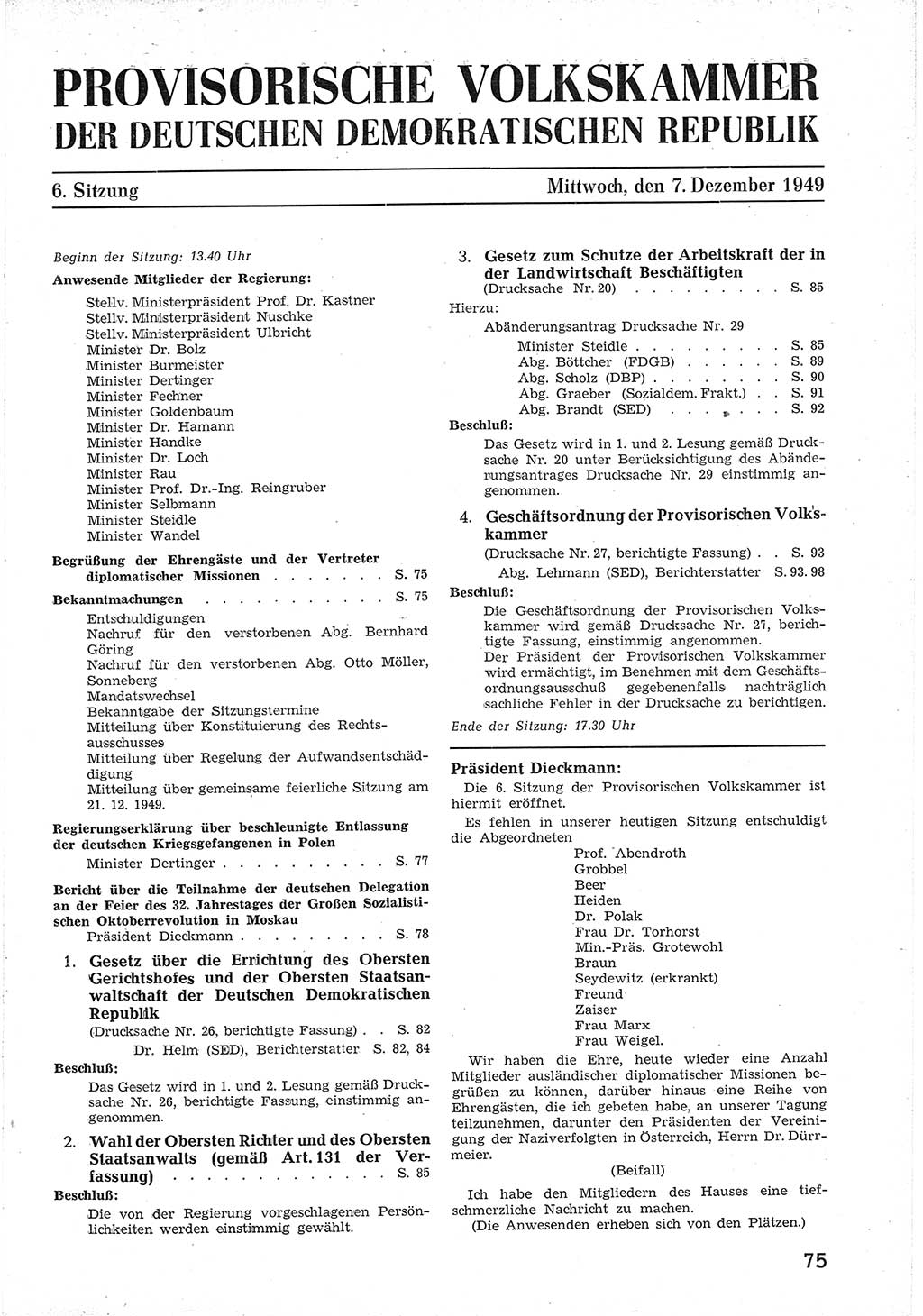 Provisorische Volkskammer (VK) der Deutschen Demokratischen Republik (DDR) 1949-1950, Dokument 87 (Prov. VK DDR 1949-1950, Dok. 87)