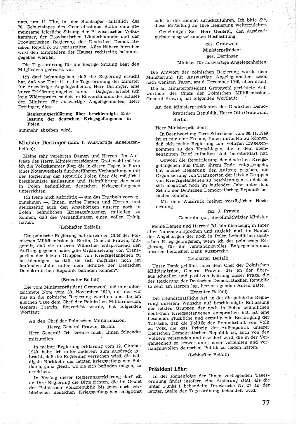 Provisorische Volkskammer (VK) der Deutschen Demokratischen Republik (DDR) 1949-1950, Dokument 89 (Prov. VK DDR 1949-1950, Dok. 89)