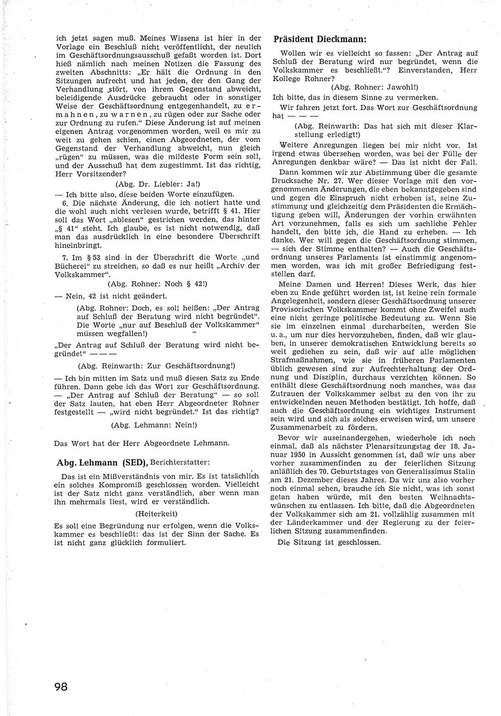 Provisorische Volkskammer (VK) der Deutschen Demokratischen Republik (DDR) 1949-1950, Dokument 110 (Prov. VK DDR 1949-1950, Dok. 110)