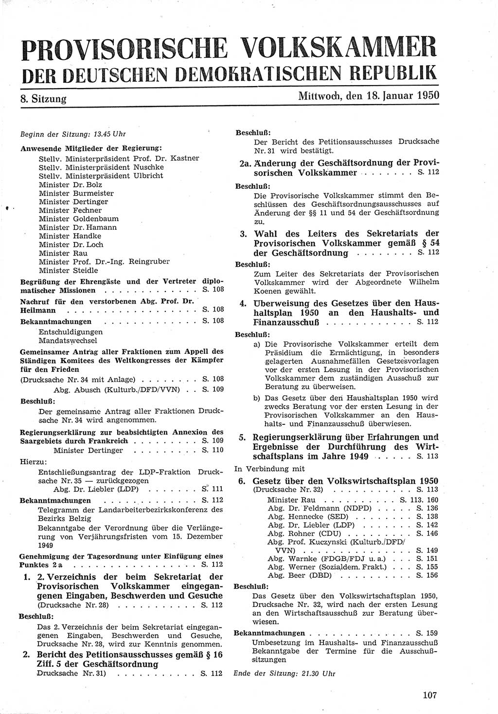 Provisorische Volkskammer (VK) der Deutschen Demokratischen Republik (DDR) 1949-1950, Dokument 119 (Prov. VK DDR 1949-1950, Dok. 119)