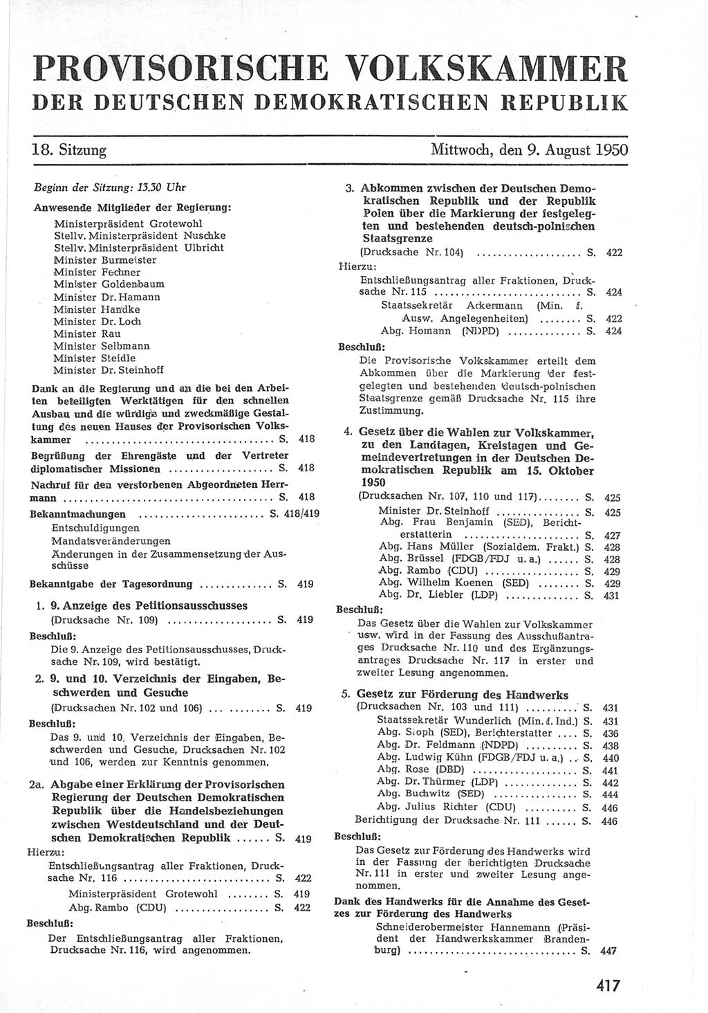 Provisorische Volkskammer (VK) der Deutschen Demokratischen Republik (DDR) 1949-1950, Dokument 435 (Prov. VK DDR 1949-1950, Dok. 435)