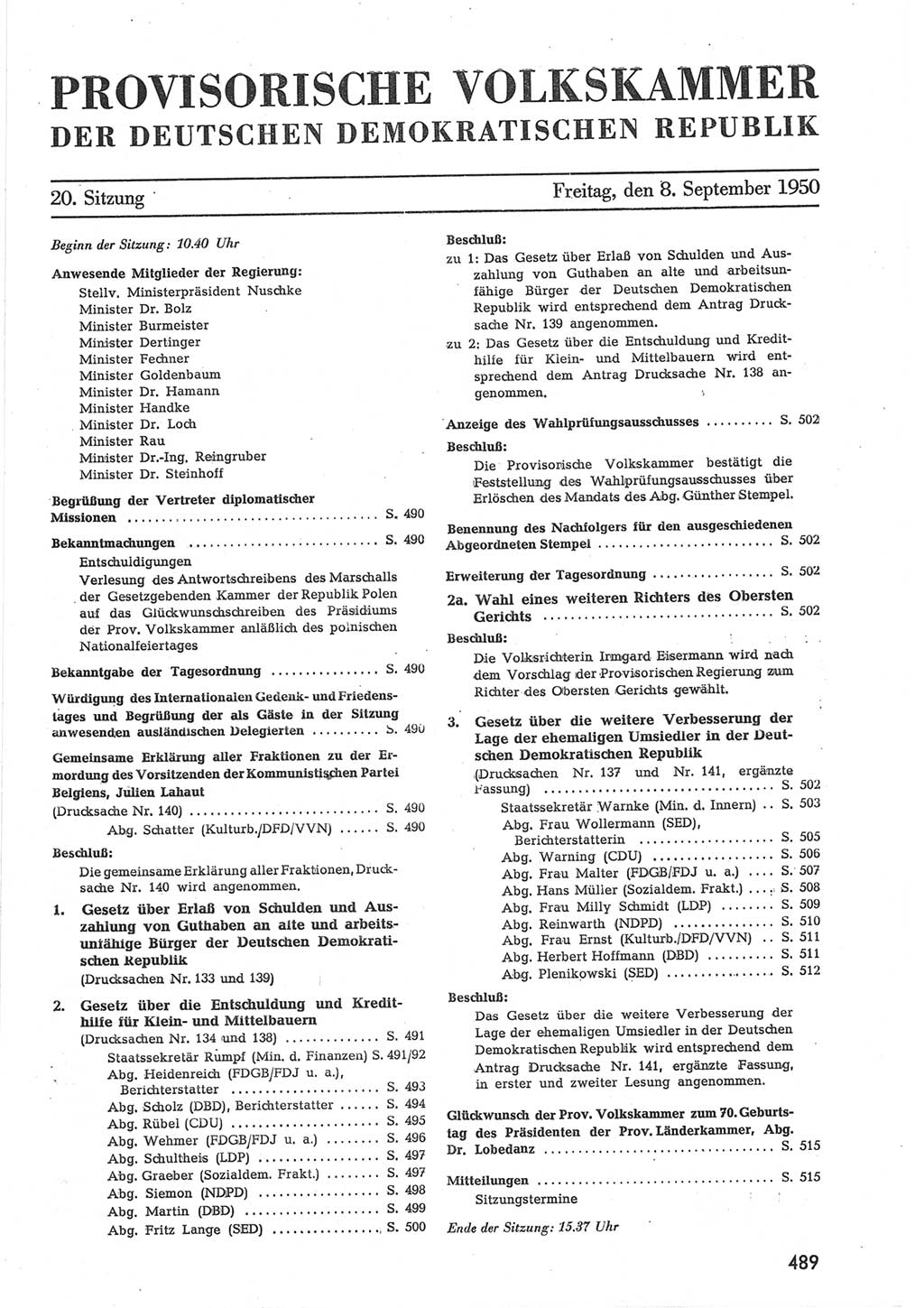 Provisorische Volkskammer (VK) der Deutschen Demokratischen Republik (DDR) 1949-1950, Dokument 507 (Prov. VK DDR 1949-1950, Dok. 507)