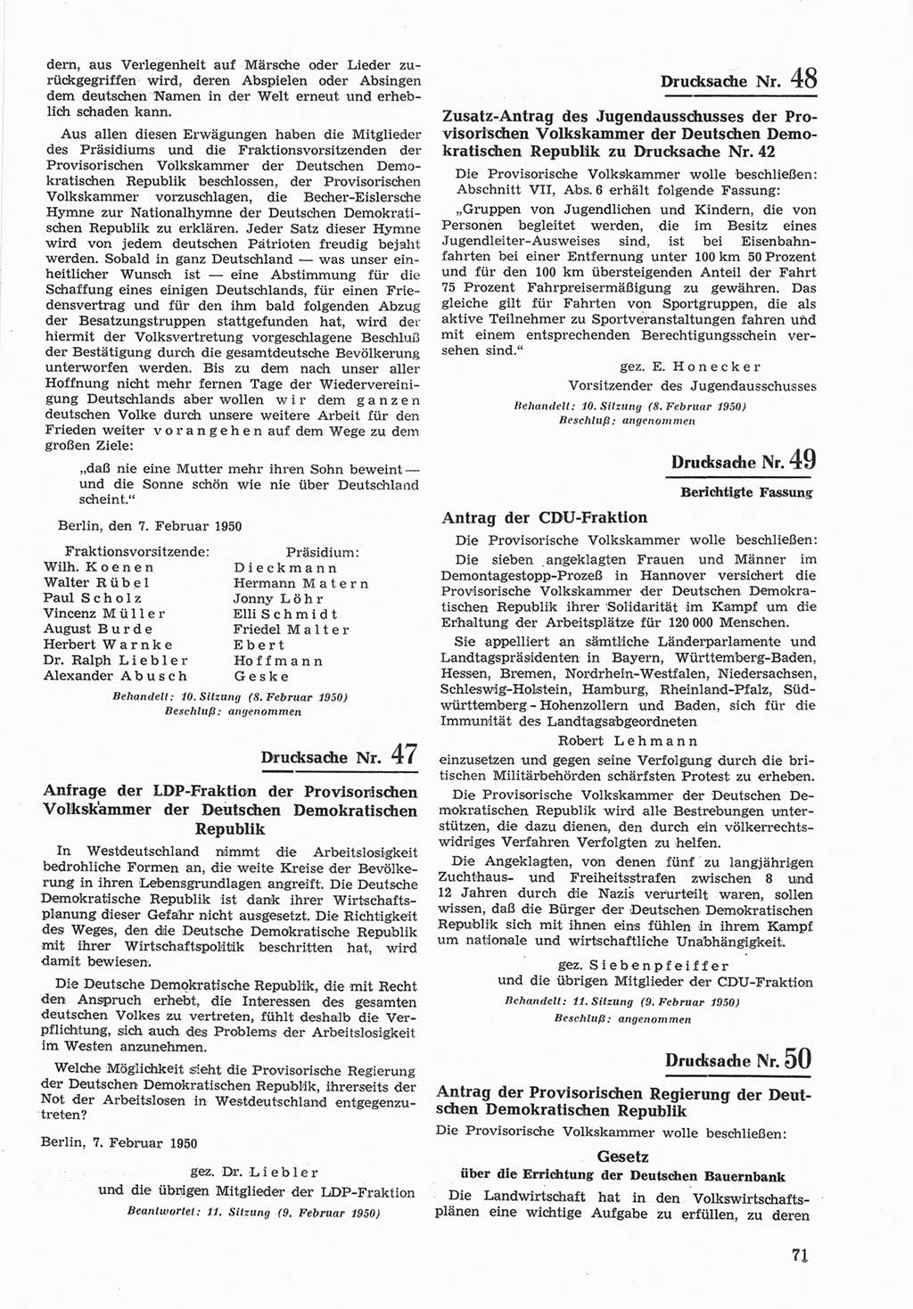 Provisorische Volkskammer (VK) der Deutschen Demokratischen Republik (DDR) 1949-1950, Dokument 671 (Prov. VK DDR 1949-1950, Dok. 671)