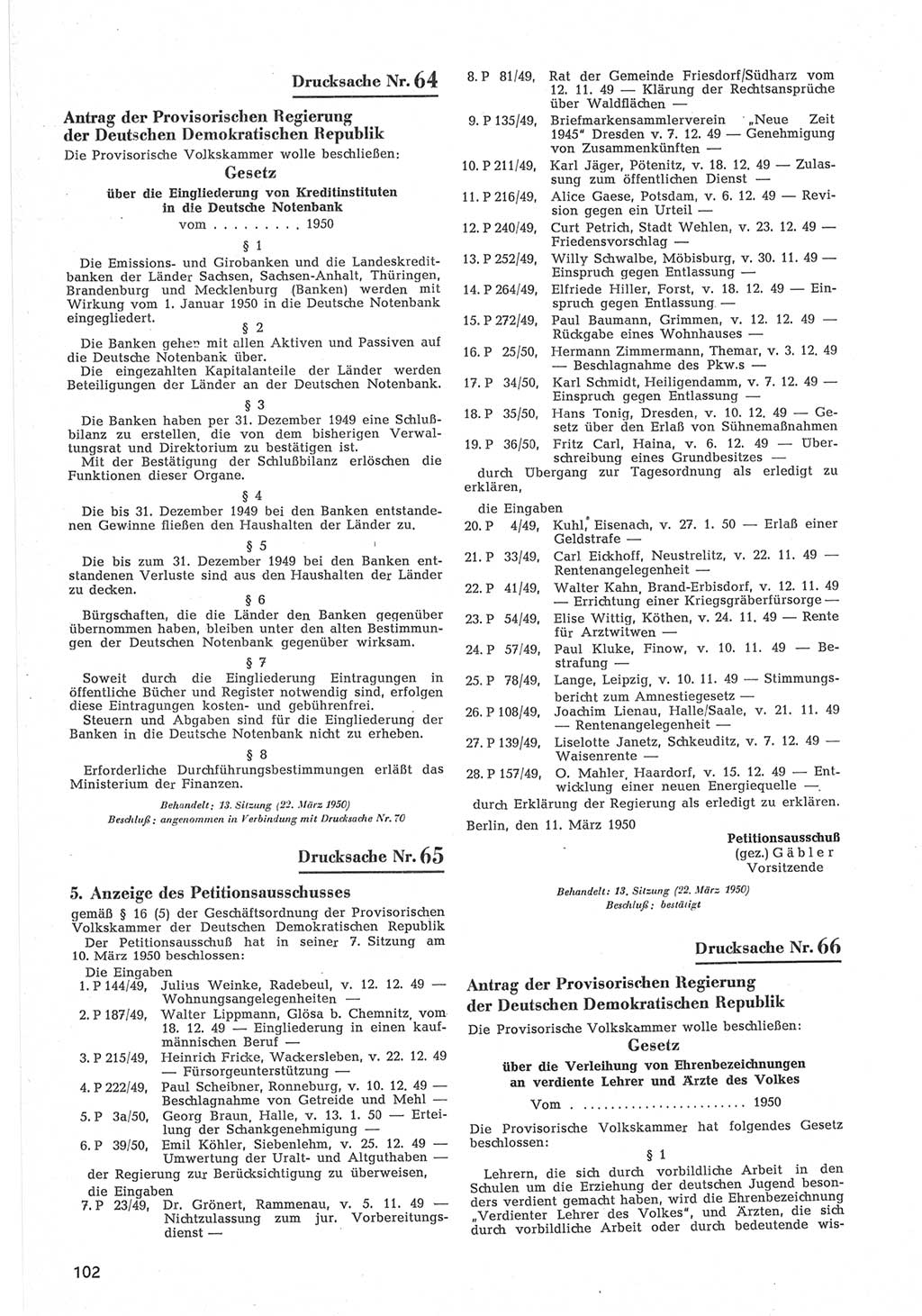 Provisorische Volkskammer (VK) der Deutschen Demokratischen Republik (DDR) 1949-1950, Dokument 704 (Prov. VK DDR 1949-1950, Dok. 704)