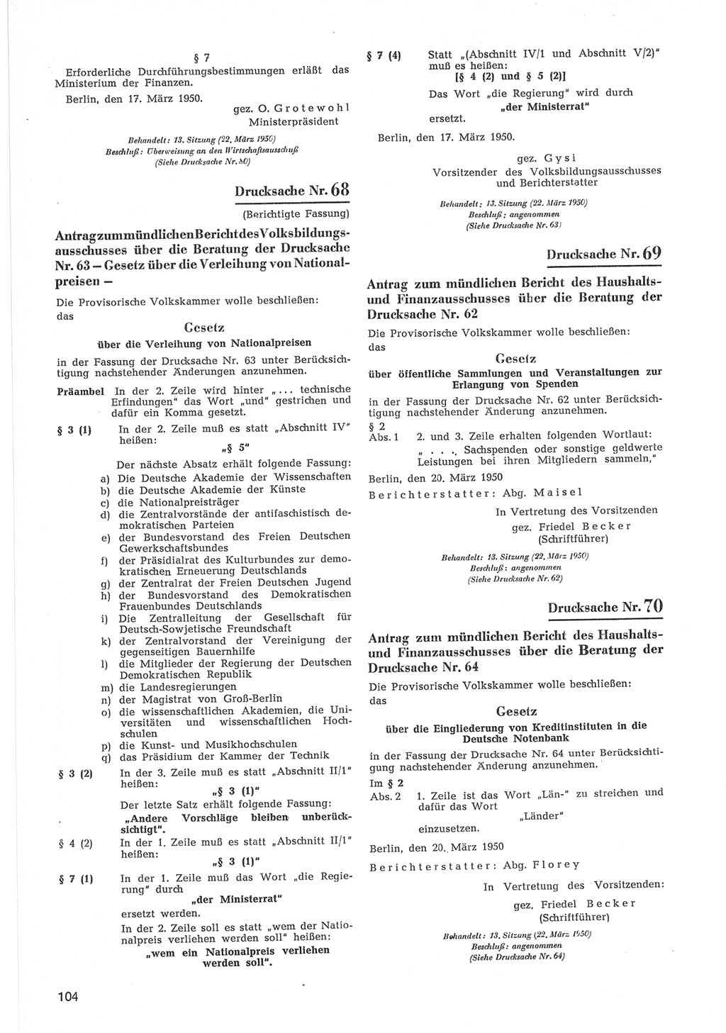 Provisorische Volkskammer (VK) der Deutschen Demokratischen Republik (DDR) 1949-1950, Dokument 706 (Prov. VK DDR 1949-1950, Dok. 706)