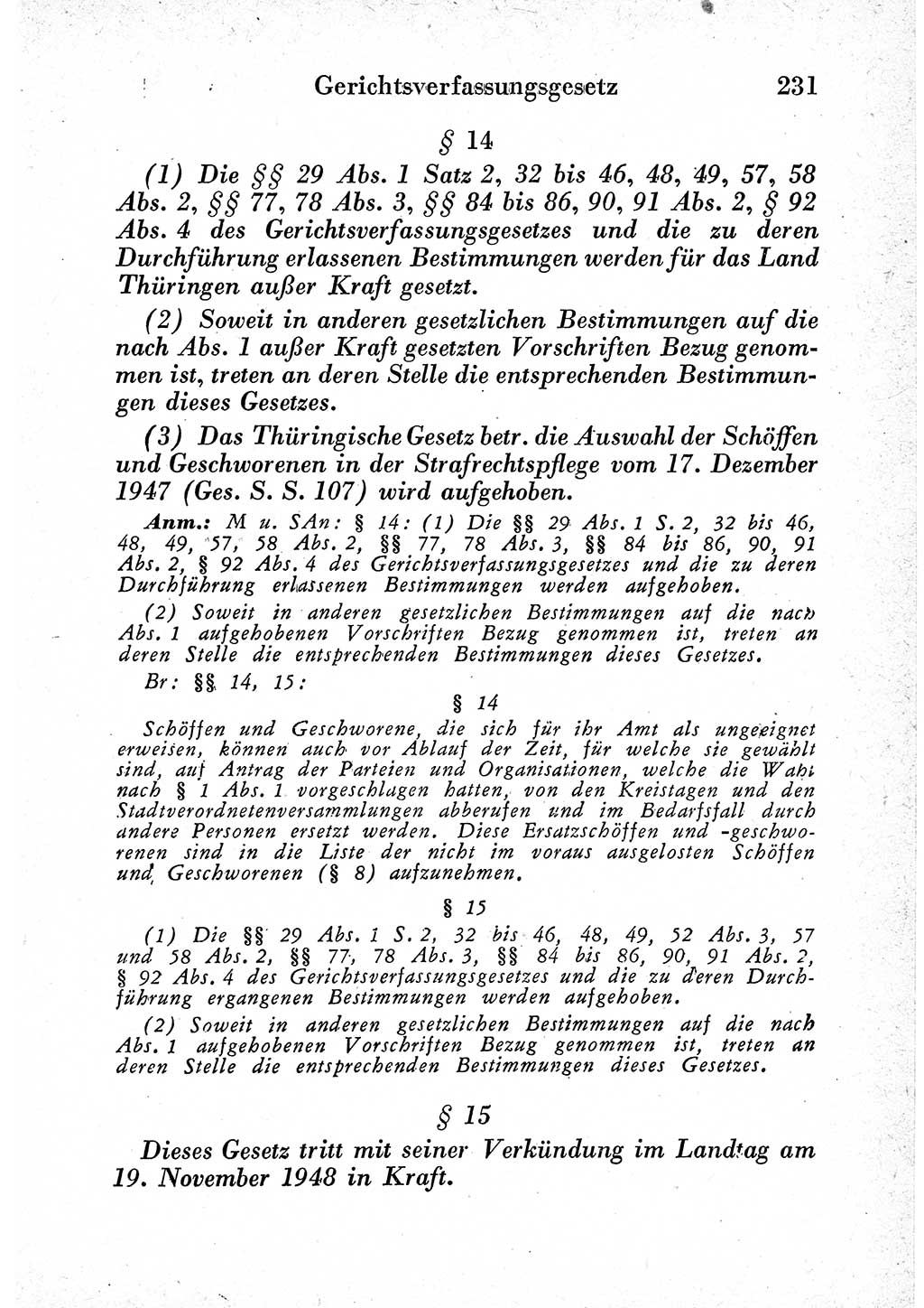 Strafprozeßordnung (StPO), Gerichtsverfassungsgesetz (GVG) und zahlreiche Nebengesetze der sowjetischen Besatzungszone (SBZ) in Deutschland 1949, Seite 231 (StPO GVG Ges. SBZ Dtl. 1949, S. 231)