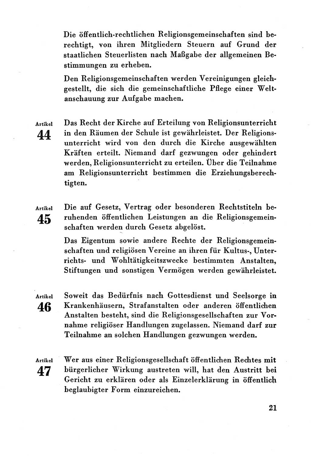 Verfassung der Deutschen Demokratischen Republik (DDR) vom 7. Oktober 1949, Seite 21 (Verf. DDR 1949, S. 21)