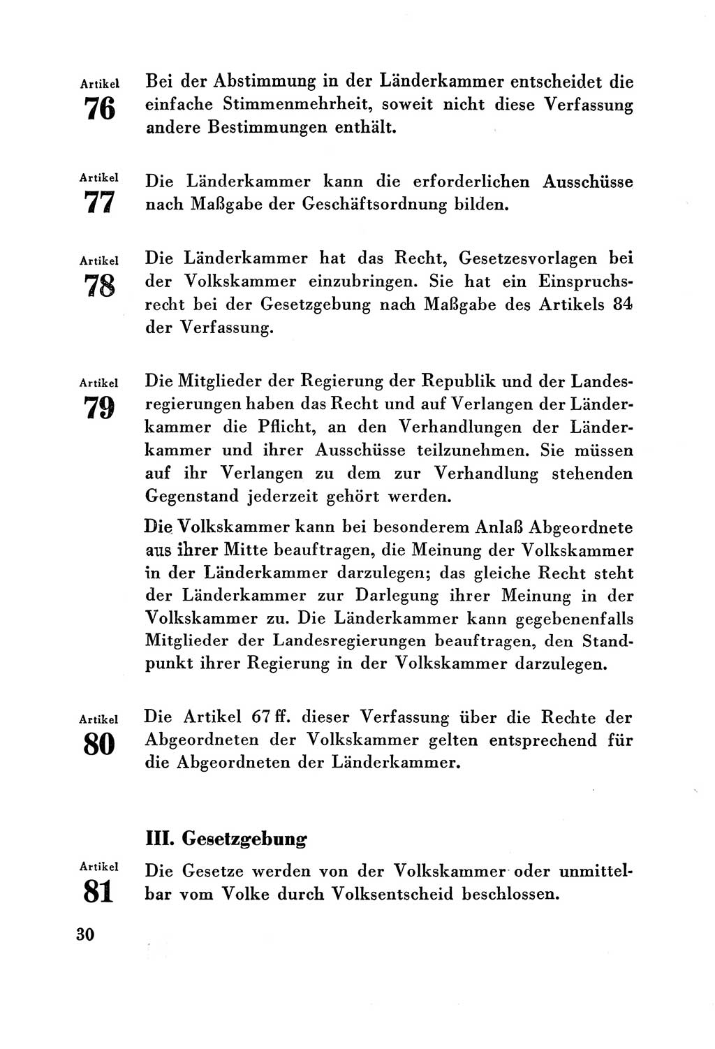 Verfassung der Deutschen Demokratischen Republik (DDR) vom 7. Oktober 1949, Seite 30 (Verf. DDR 1949, S. 30)
