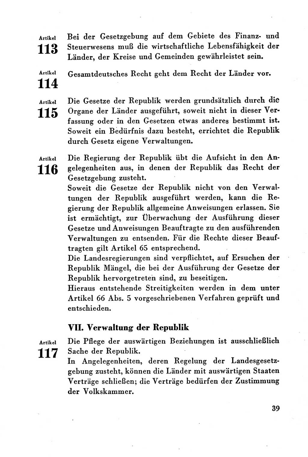 Verfassung der Deutschen Demokratischen Republik (DDR) vom 7. Oktober 1949, Seite 39 (Verf. DDR 1949, S. 39)