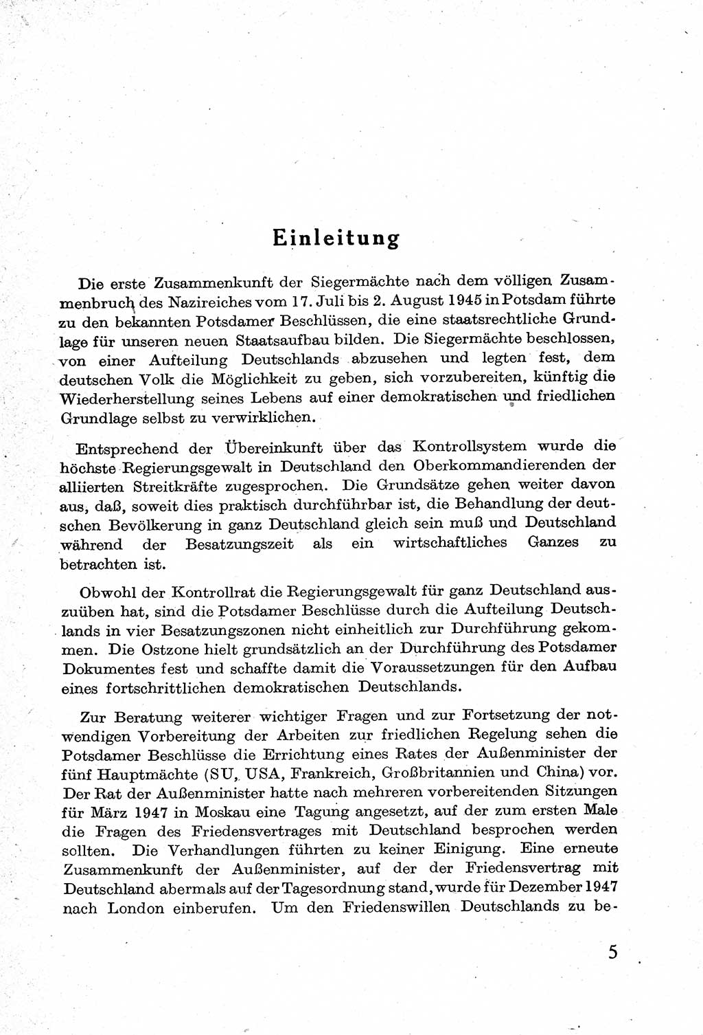 Verfassung der Deutschen Demokratischen Republik (DDR) mit einer Einleitung von Karl Steinhoff 1949, Seite 5 (Verf. DDR Einl. K. S. 1949, S. 5)