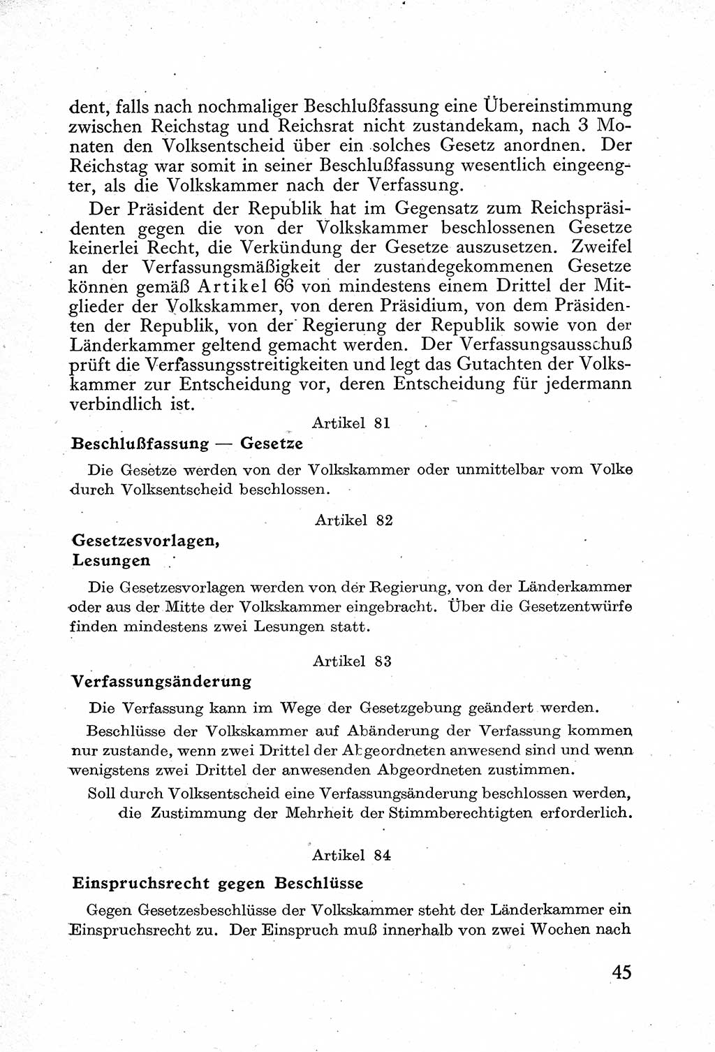 Verfassung der Deutschen Demokratischen Republik (DDR) mit einer Einleitung von Karl Steinhoff 1949, Seite 45 (Verf. DDR Einl. K. S. 1949, S. 45)