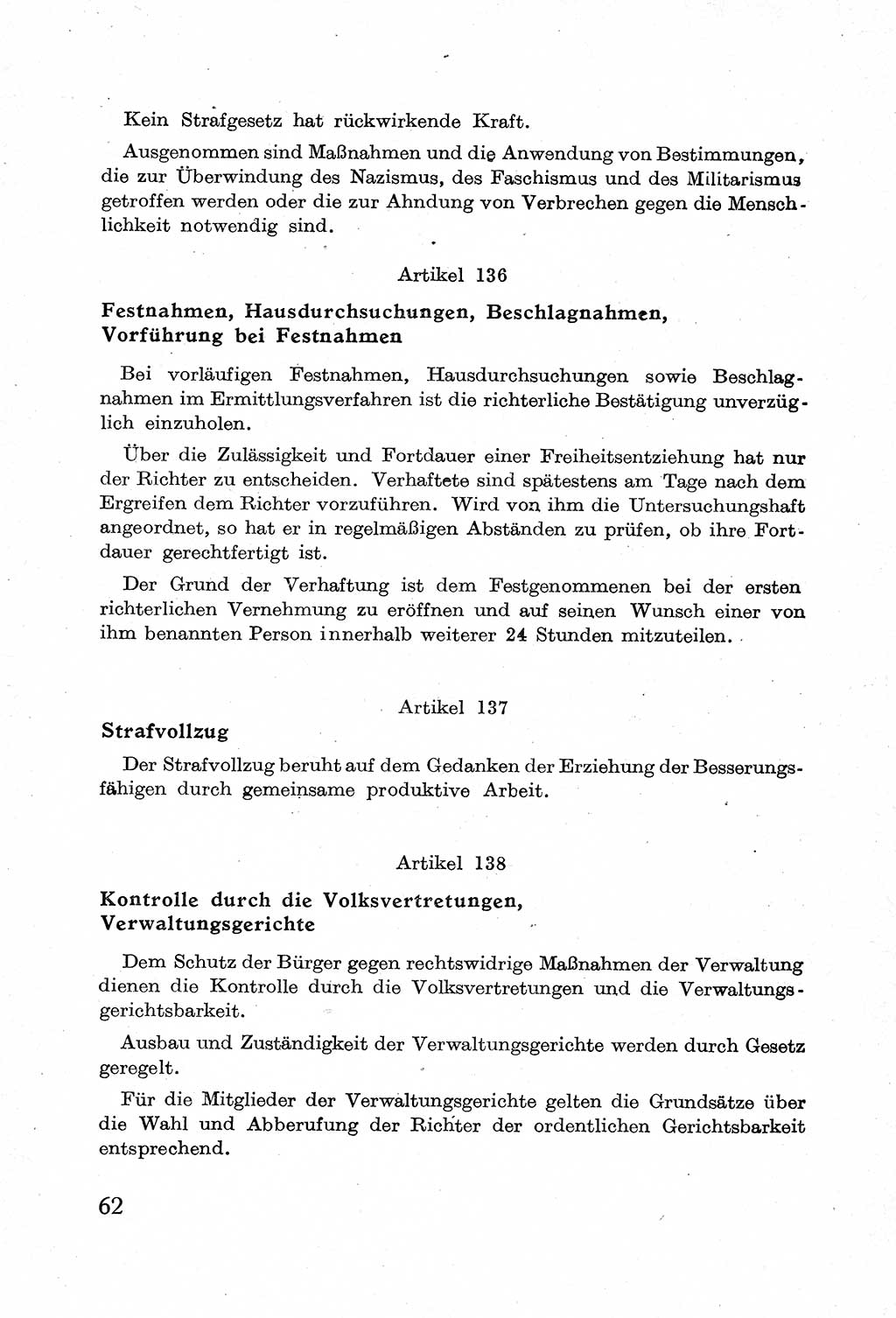Verfassung der Deutschen Demokratischen Republik (DDR) mit einer Einleitung von Karl Steinhoff 1949, Seite 62 (Verf. DDR Einl. K. S. 1949, S. 62)
