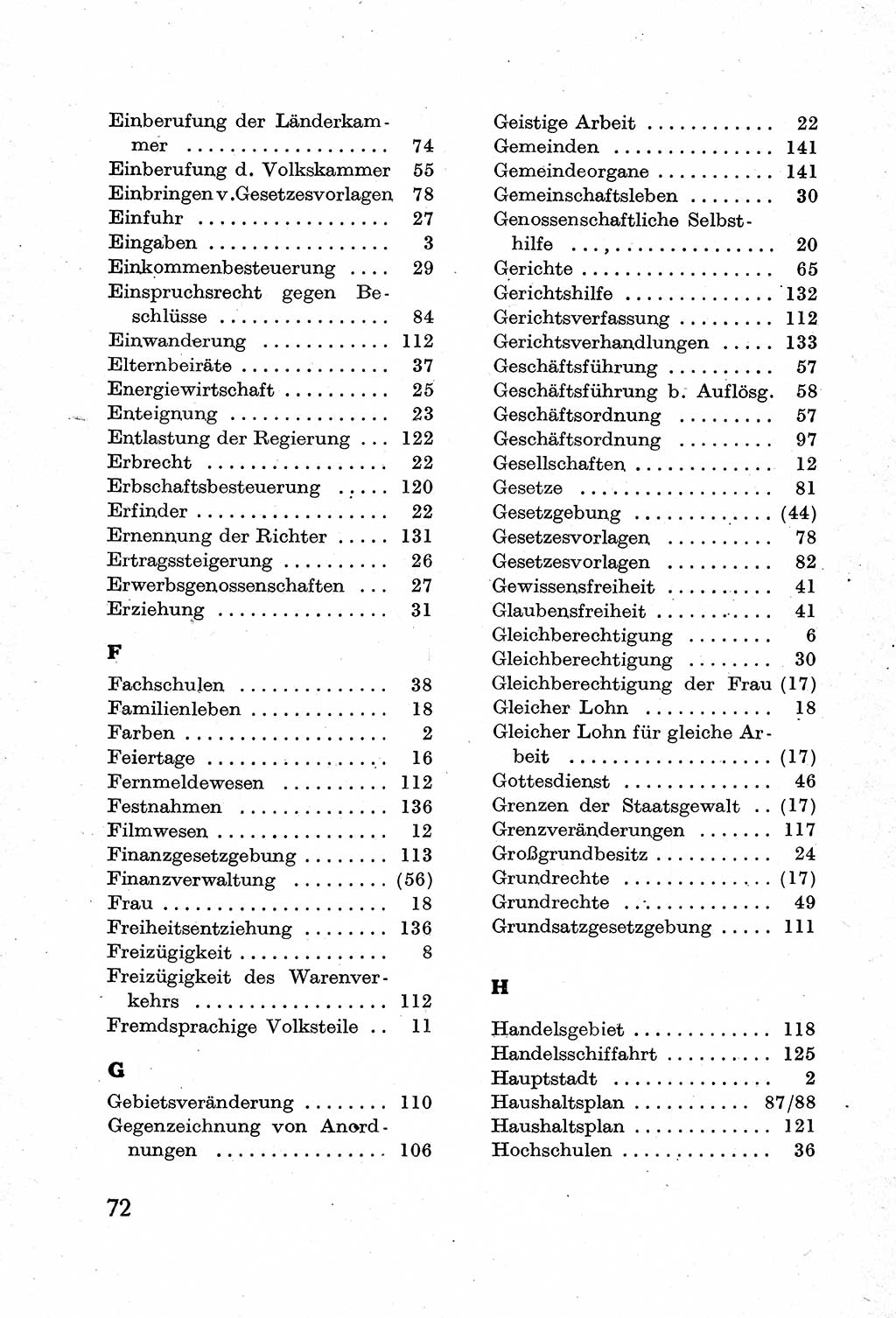 Verfassung der Deutschen Demokratischen Republik (DDR) mit einer Einleitung von Karl Steinhoff 1949, Seite 72 (Verf. DDR Einl. K. S. 1949, S. 72)