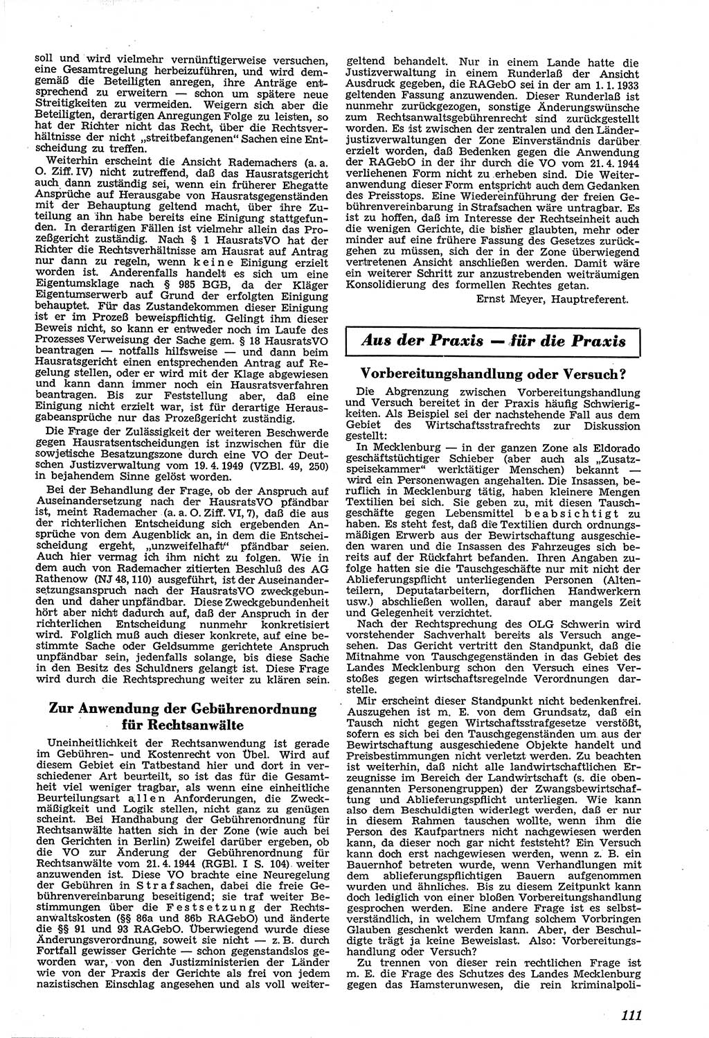 Neue Justiz (NJ), Zeitschrift für Recht und Rechtswissenschaft [Sowjetische Besatzungszone (SBZ) Deutschland, Deutsche Demokratische Republik (DDR)], 3. Jahrgang 1949, Seite 111 (NJ SBZ Dtl. DDR 1949, S. 111)