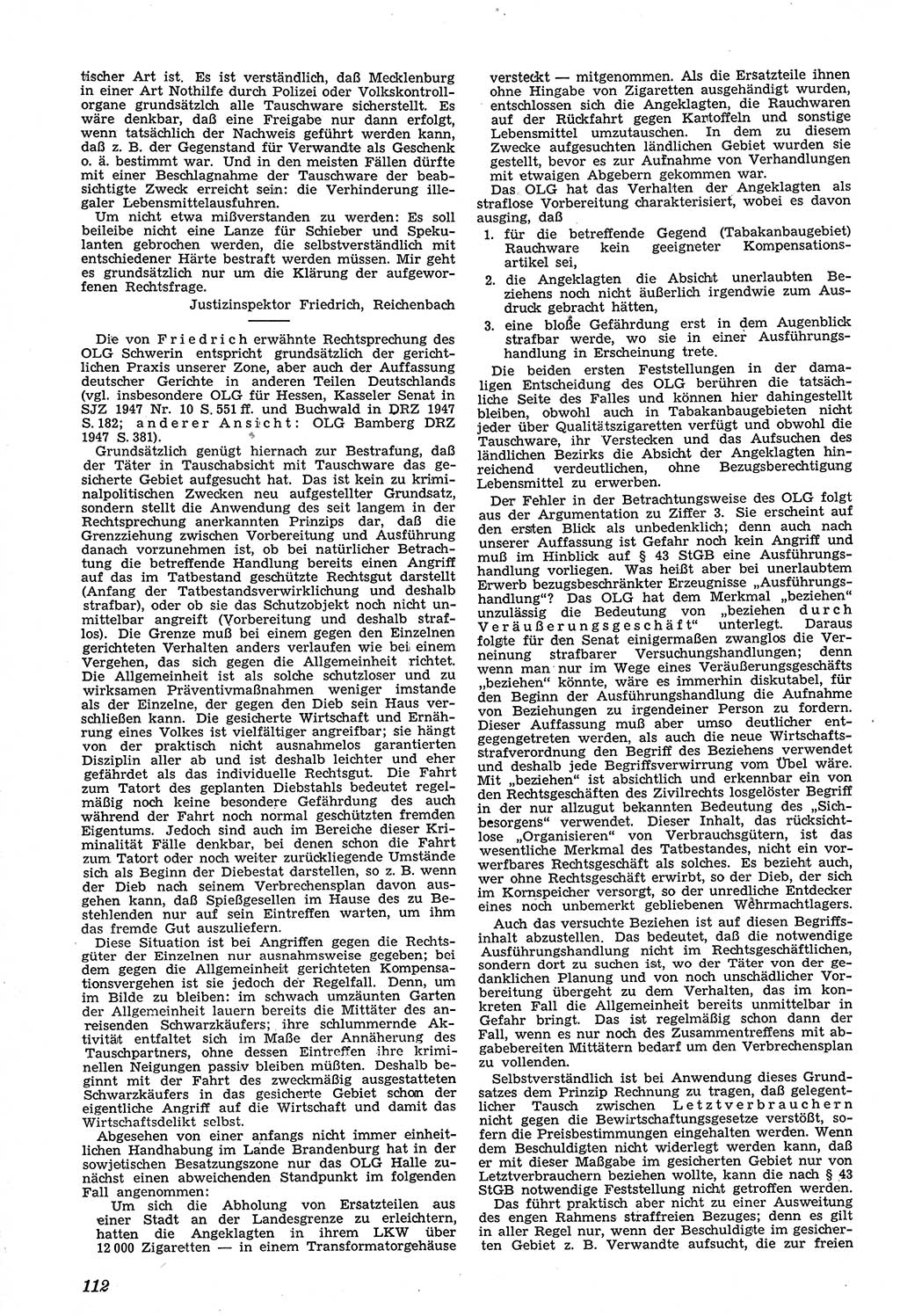 Neue Justiz (NJ), Zeitschrift für Recht und Rechtswissenschaft [Sowjetische Besatzungszone (SBZ) Deutschland, Deutsche Demokratische Republik (DDR)], 3. Jahrgang 1949, Seite 112 (NJ SBZ Dtl. DDR 1949, S. 112)