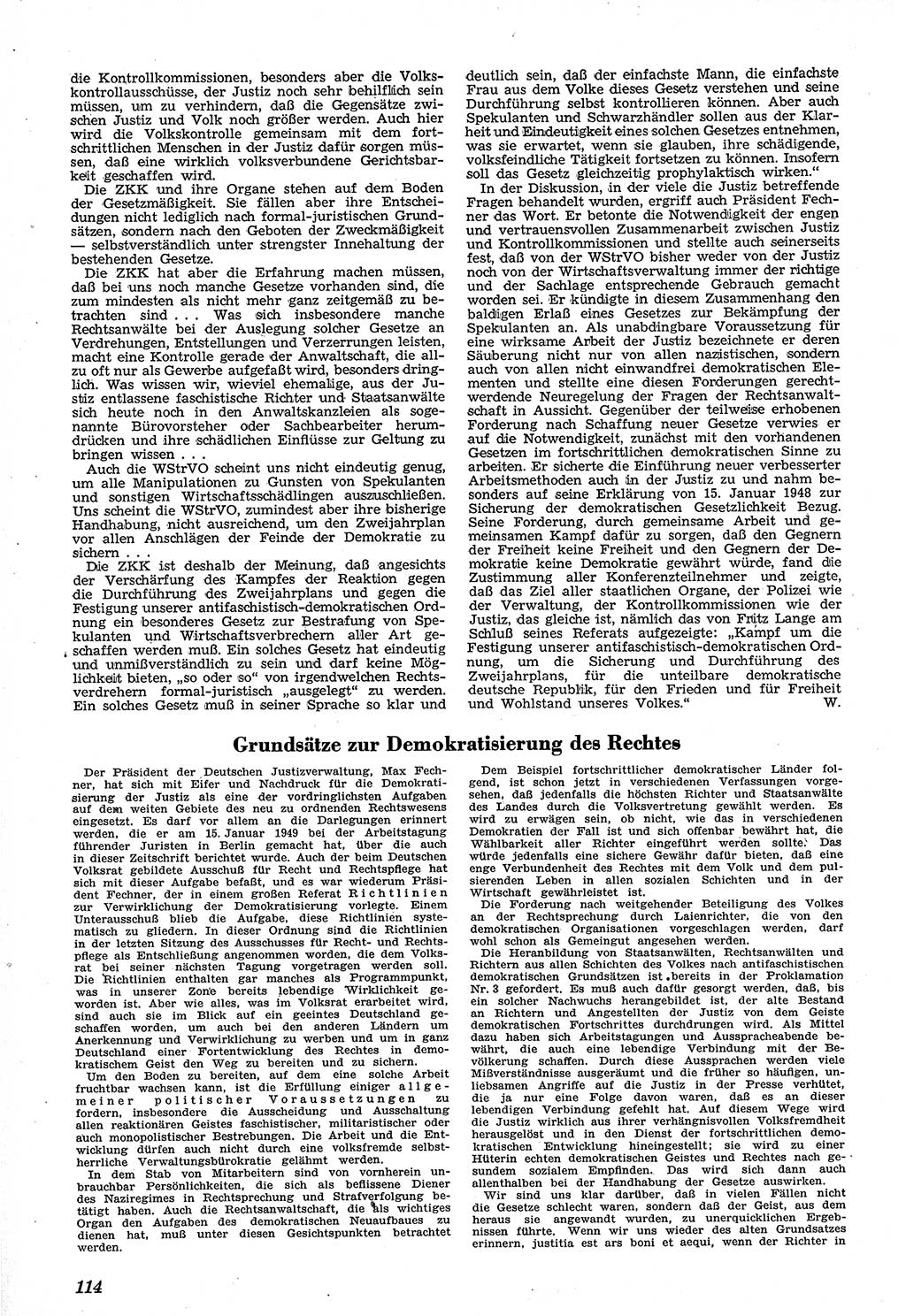 Neue Justiz (NJ), Zeitschrift für Recht und Rechtswissenschaft [Sowjetische Besatzungszone (SBZ) Deutschland, Deutsche Demokratische Republik (DDR)], 3. Jahrgang 1949, Seite 114 (NJ SBZ Dtl. DDR 1949, S. 114)