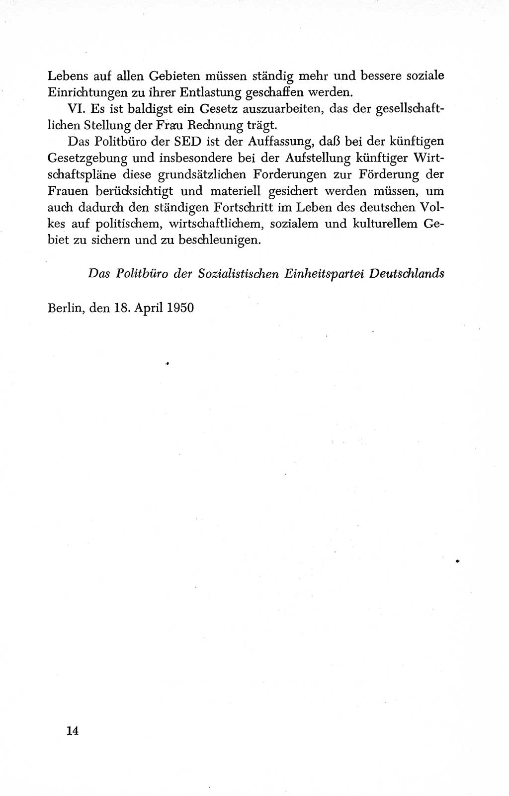 Dokumente der Sozialistischen Einheitspartei Deutschlands (SED) [Deutsche Demokratische Republik (DDR)] 1950-1952, Seite 14 (Dok. SED DDR 1950-1952, S. 14)