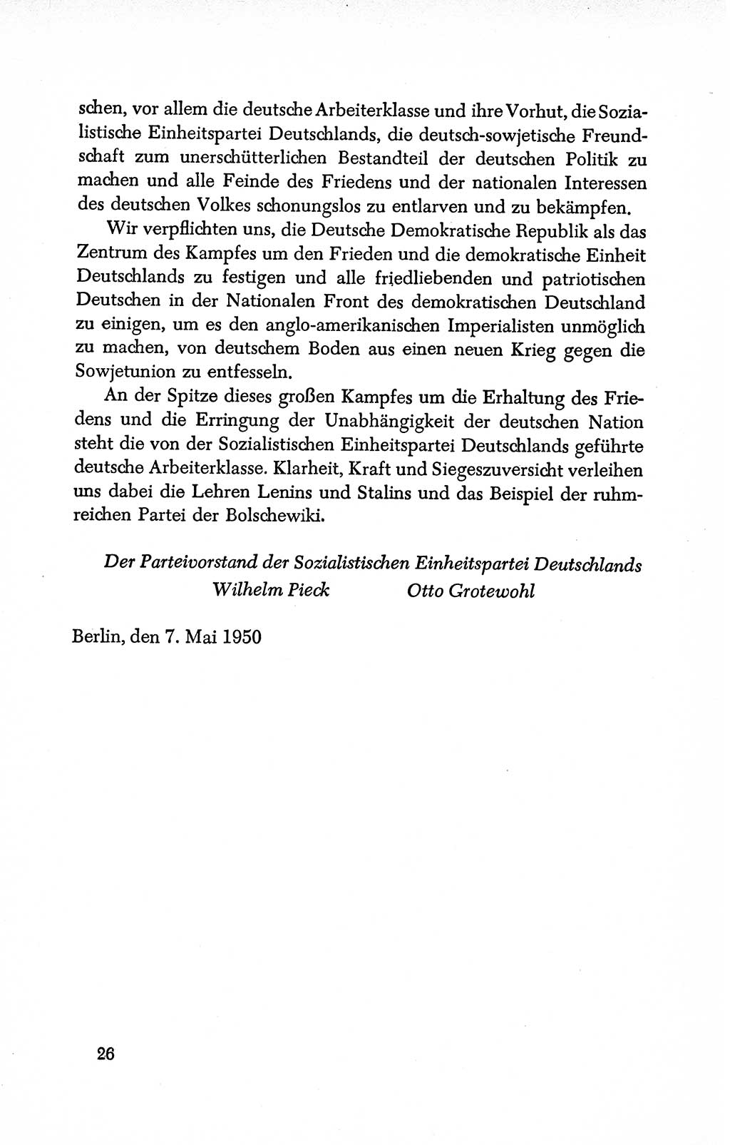 Dokumente der Sozialistischen Einheitspartei Deutschlands (SED) [Deutsche Demokratische Republik (DDR)] 1950-1952, Seite 26 (Dok. SED DDR 1950-1952, S. 26)