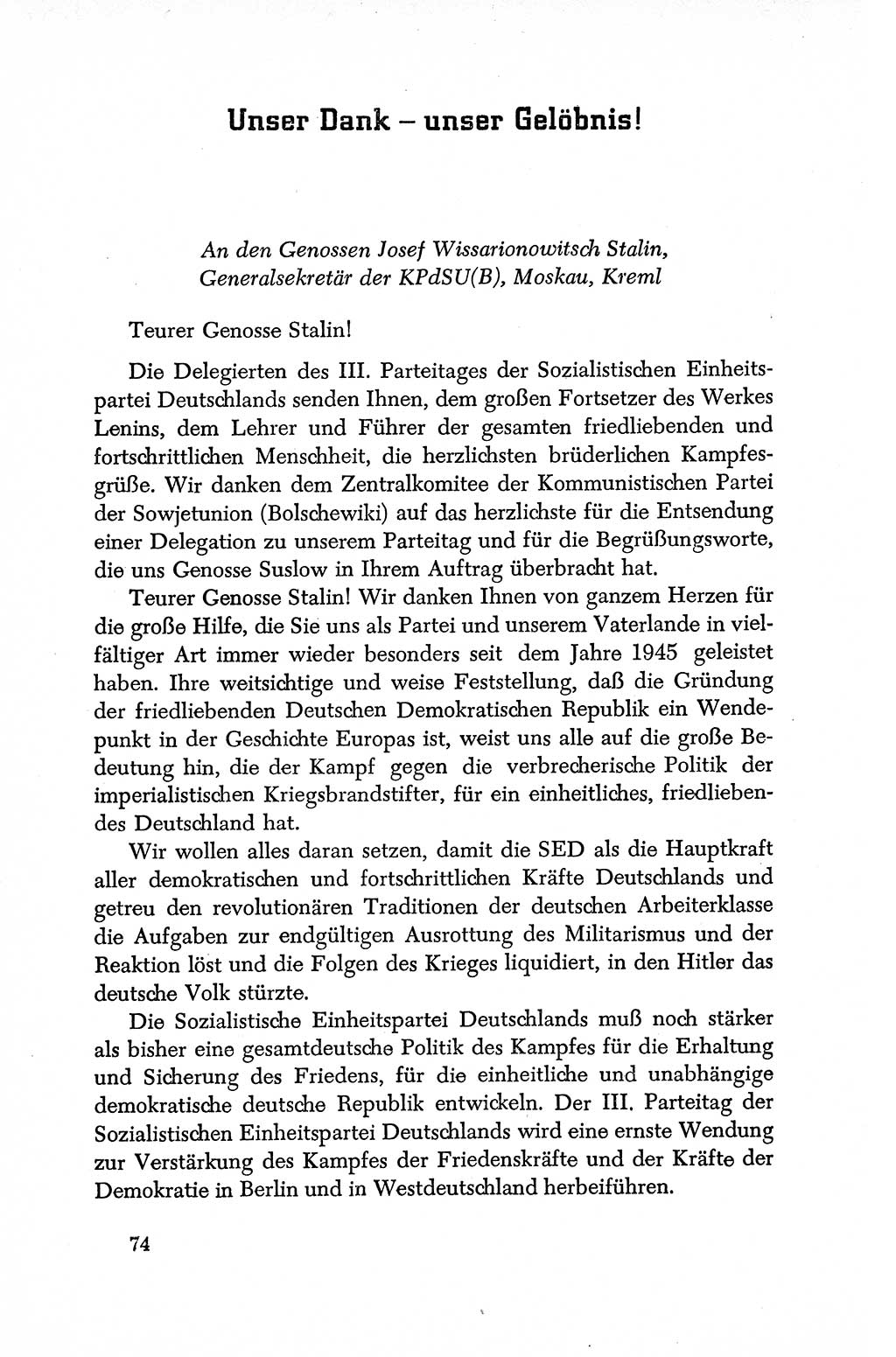 Dokumente der Sozialistischen Einheitspartei Deutschlands (SED) [Deutsche Demokratische Republik (DDR)] 1950-1952, Seite 74 (Dok. SED DDR 1950-1952, S. 74)