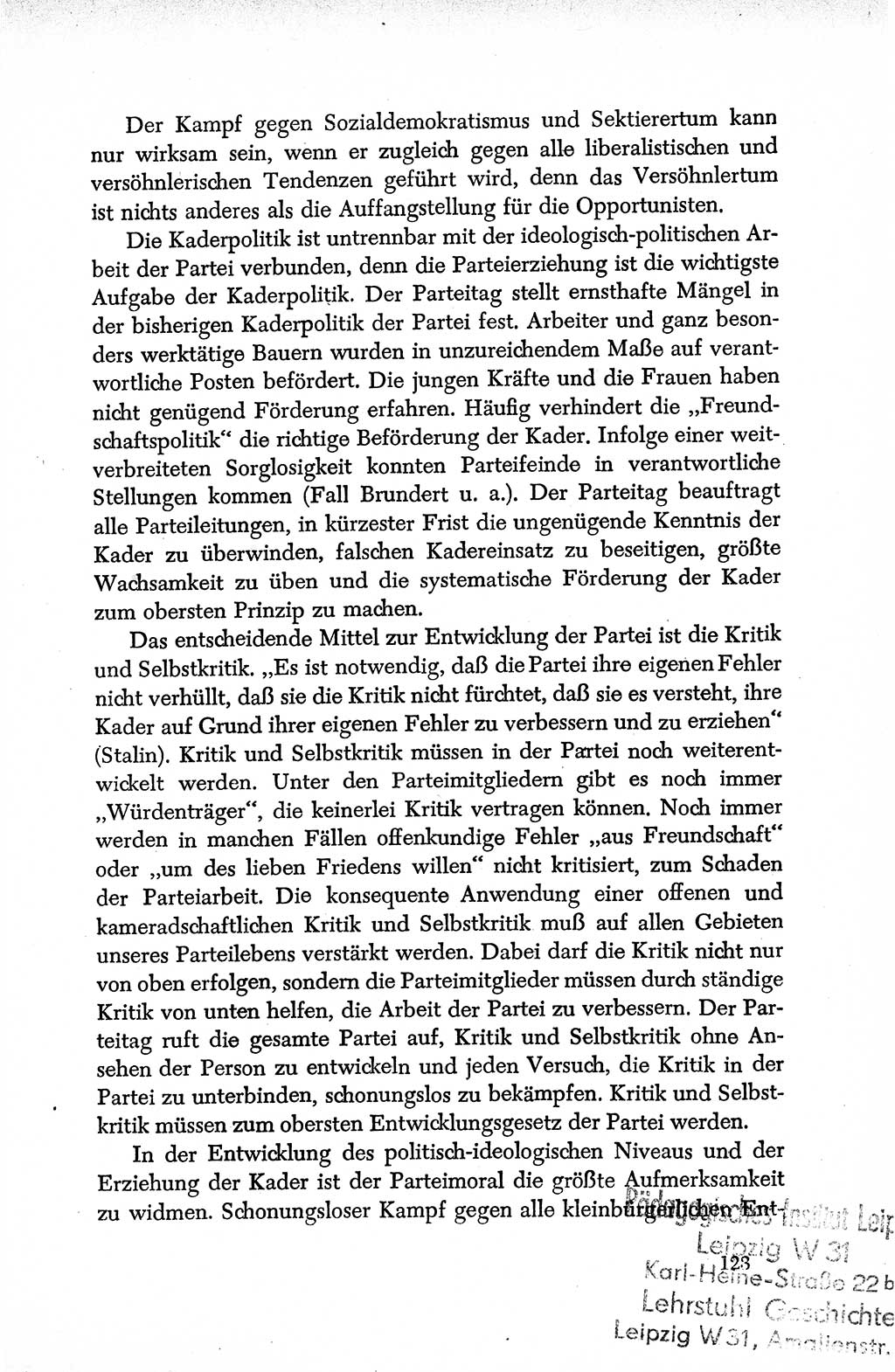 Dokumente der Sozialistischen Einheitspartei Deutschlands (SED) [Deutsche Demokratische Republik (DDR)] 1950-1952, Seite 123 (Dok. SED DDR 1950-1952, S. 123)