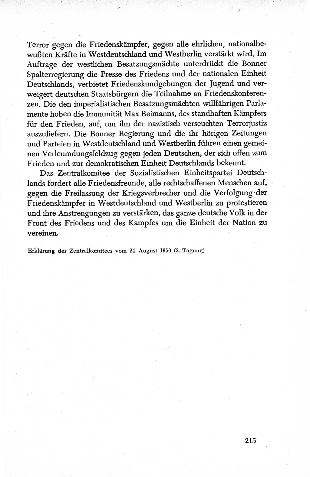 Dokumente der Sozialistischen Einheitspartei Deutschlands (SED) [Deutsche Demokratische Republik (DDR)] 1950-1952, Seite 215 (Dok. SED DDR 1950-1952, S. 215)