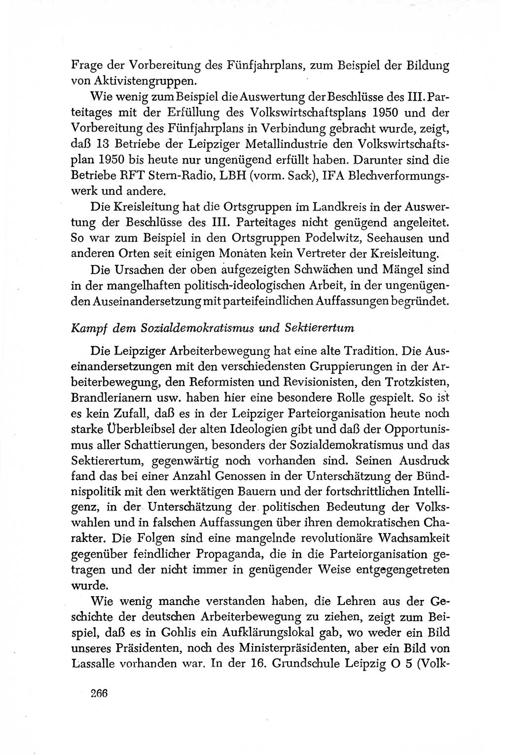 Dokumente der Sozialistischen Einheitspartei Deutschlands (SED) [Deutsche Demokratische Republik (DDR)] 1950-1952, Seite 266 (Dok. SED DDR 1950-1952, S. 266)