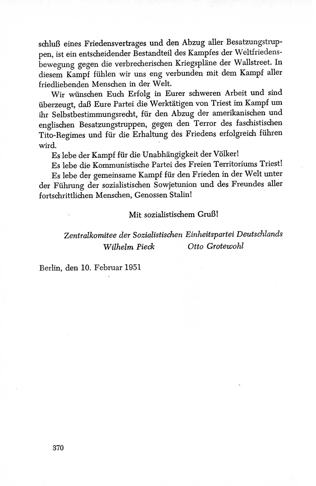 Dokumente der Sozialistischen Einheitspartei Deutschlands (SED) [Deutsche Demokratische Republik (DDR)] 1950-1952, Seite 370 (Dok. SED DDR 1950-1952, S. 370)