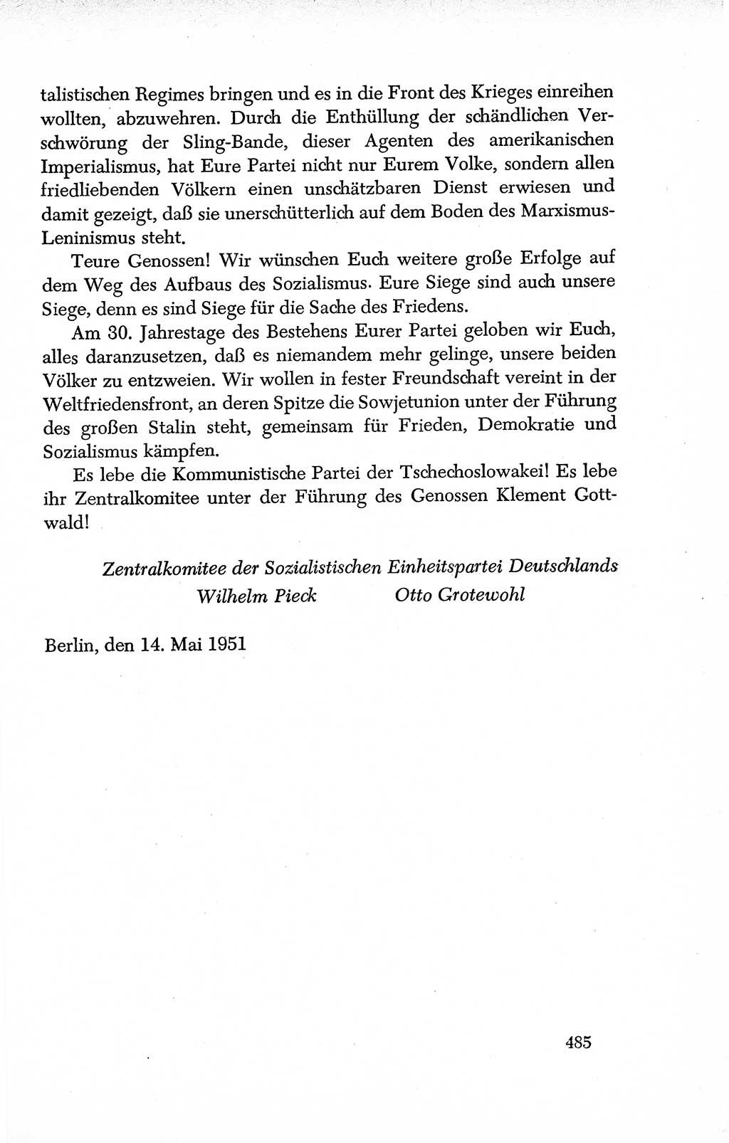Dokumente der Sozialistischen Einheitspartei Deutschlands (SED) [Deutsche Demokratische Republik (DDR)] 1950-1952, Seite 485 (Dok. SED DDR 1950-1952, S. 485)