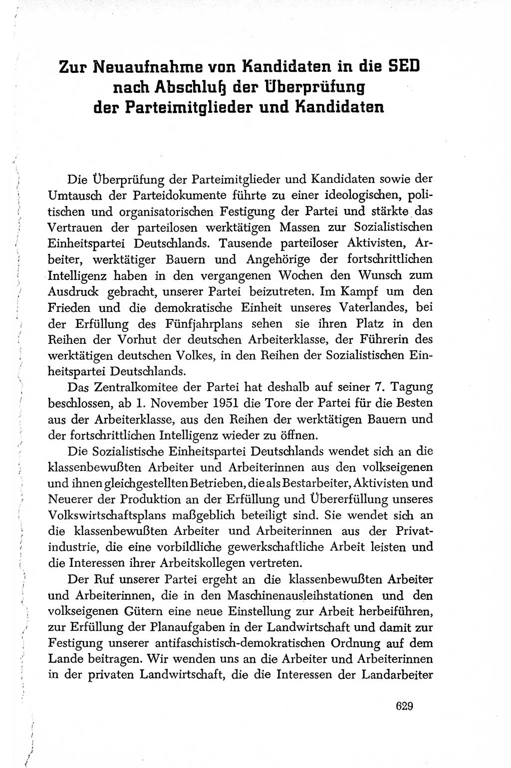 Dokumente der Sozialistischen Einheitspartei Deutschlands (SED) [Deutsche Demokratische Republik (DDR)] 1950-1952, Seite 629 (Dok. SED DDR 1950-1952, S. 629)