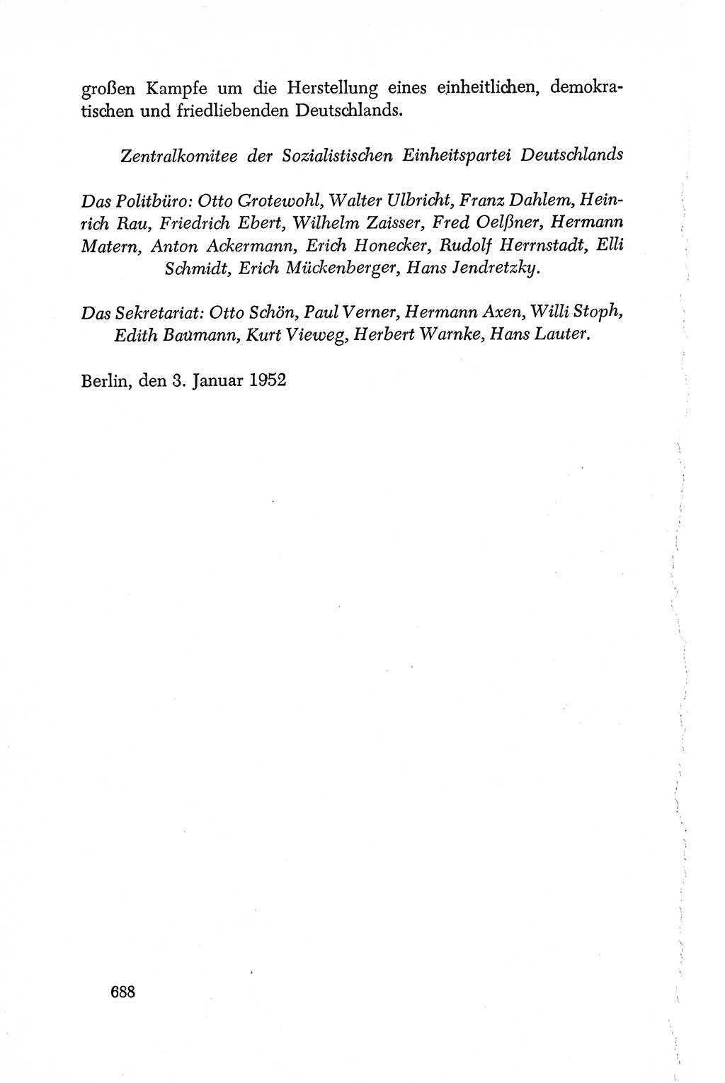 Dokumente der Sozialistischen Einheitspartei Deutschlands (SED) [Deutsche Demokratische Republik (DDR)] 1950-1952, Seite 688 (Dok. SED DDR 1950-1952, S. 688)