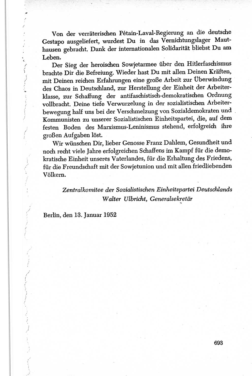 Dokumente der Sozialistischen Einheitspartei Deutschlands (SED) [Deutsche Demokratische Republik (DDR)] 1950-1952, Seite 693 (Dok. SED DDR 1950-1952, S. 693)