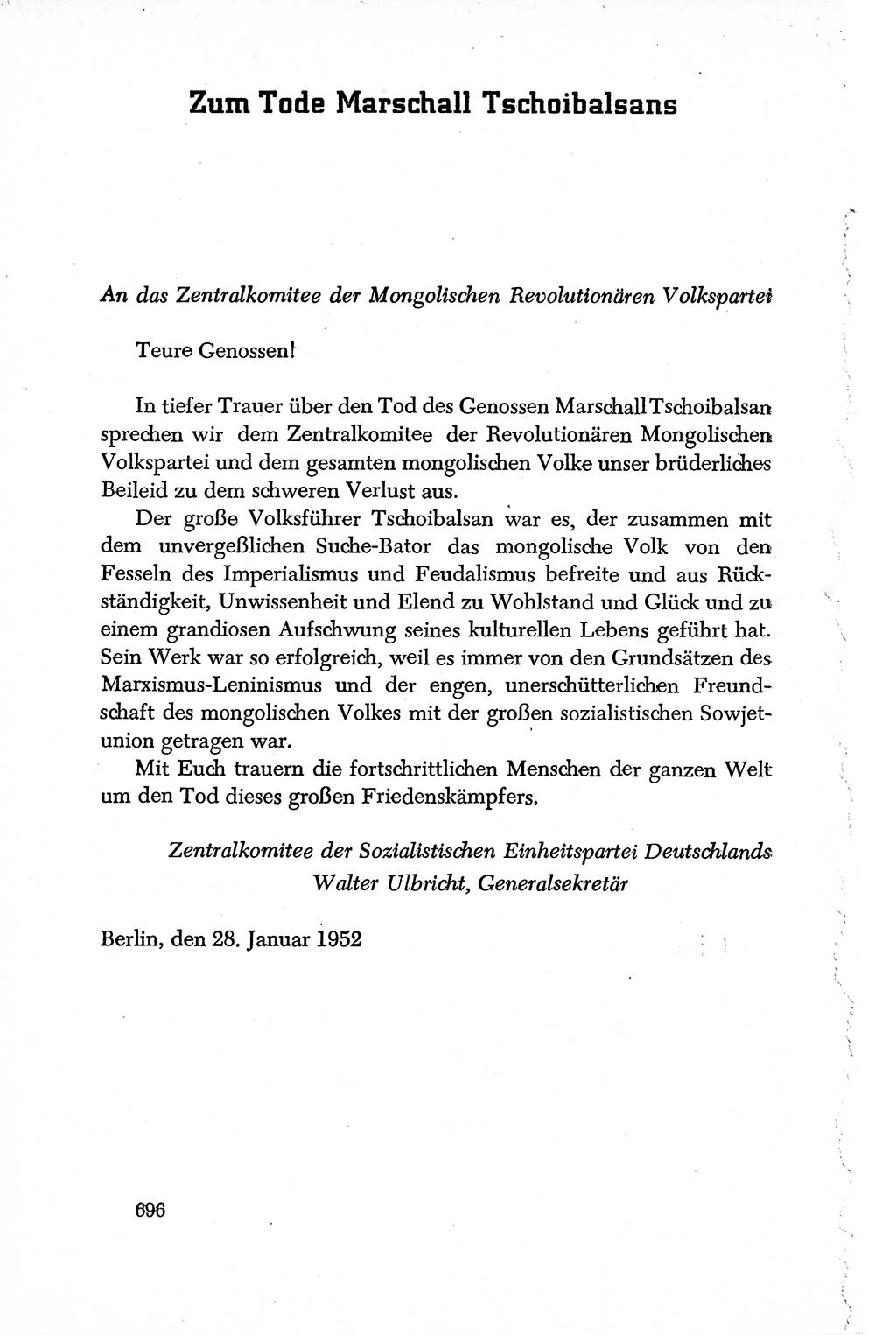 Dokumente der Sozialistischen Einheitspartei Deutschlands (SED) [Deutsche Demokratische Republik (DDR)] 1950-1952, Seite 696 (Dok. SED DDR 1950-1952, S. 696)