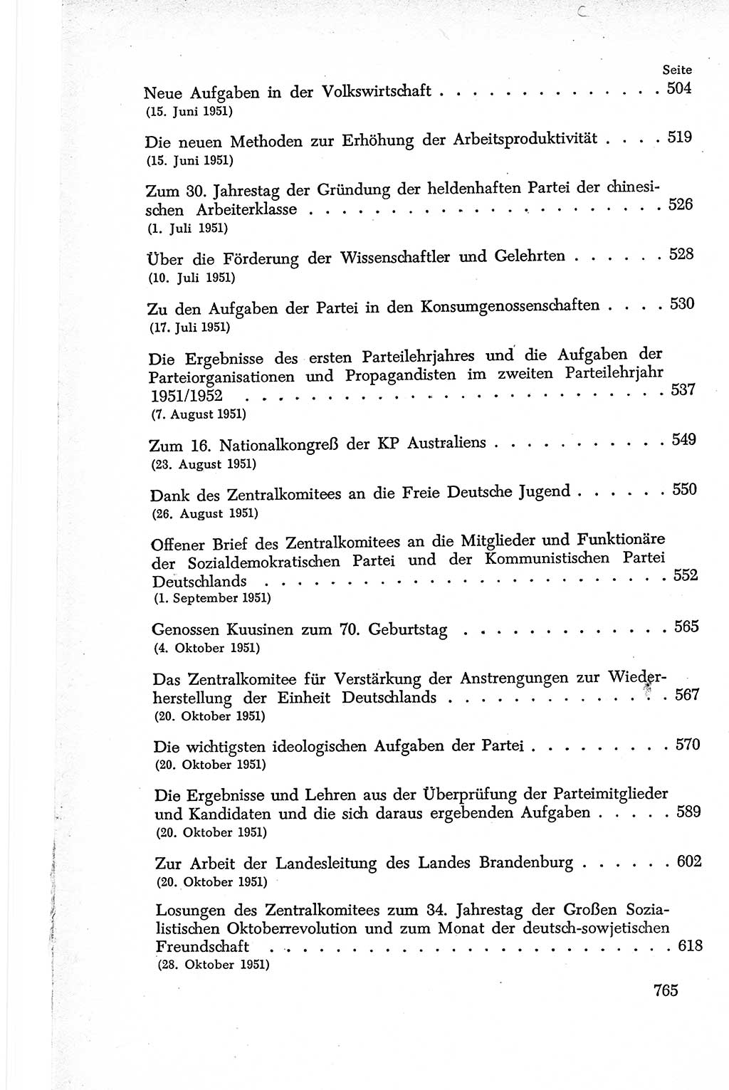 Dokumente der Sozialistischen Einheitspartei Deutschlands (SED) [Deutsche Demokratische Republik (DDR)] 1950-1952, Seite 765 (Dok. SED DDR 1950-1952, S. 765)