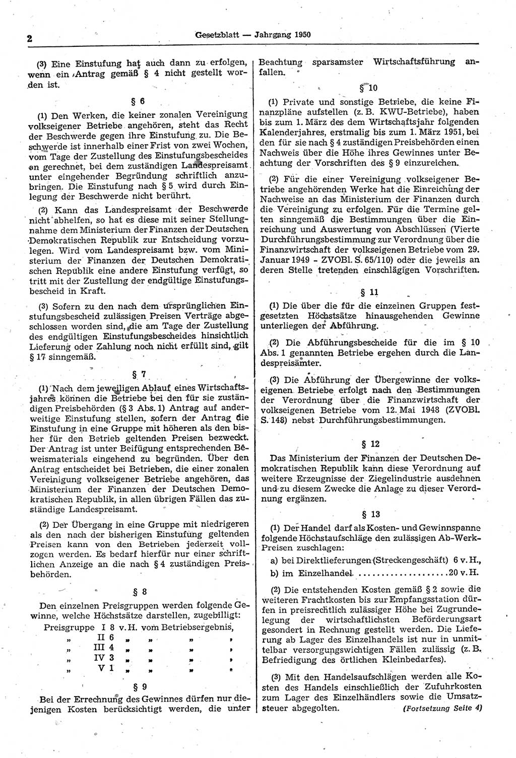 Gesetzblatt (GBl.) der Deutschen Demokratischen Republik (DDR) 1950, Seite 2 (GBl. DDR 1950, S. 2)