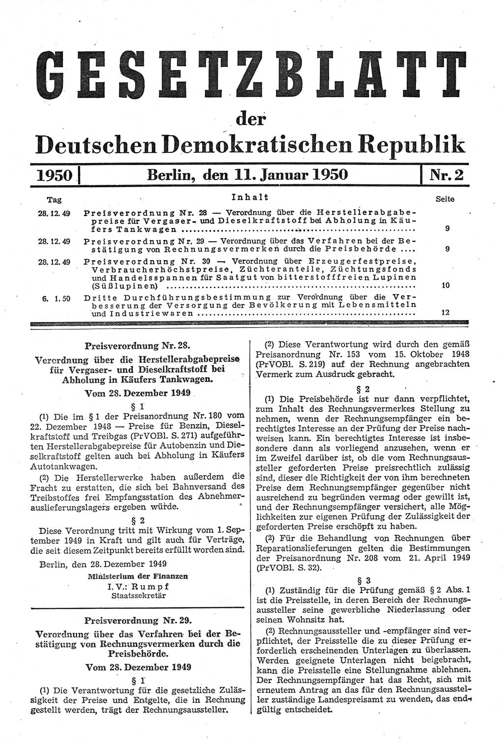 Gesetzblatt (GBl.) der Deutschen Demokratischen Republik (DDR) 1950, Seite 9 (GBl. DDR 1950, S. 9)