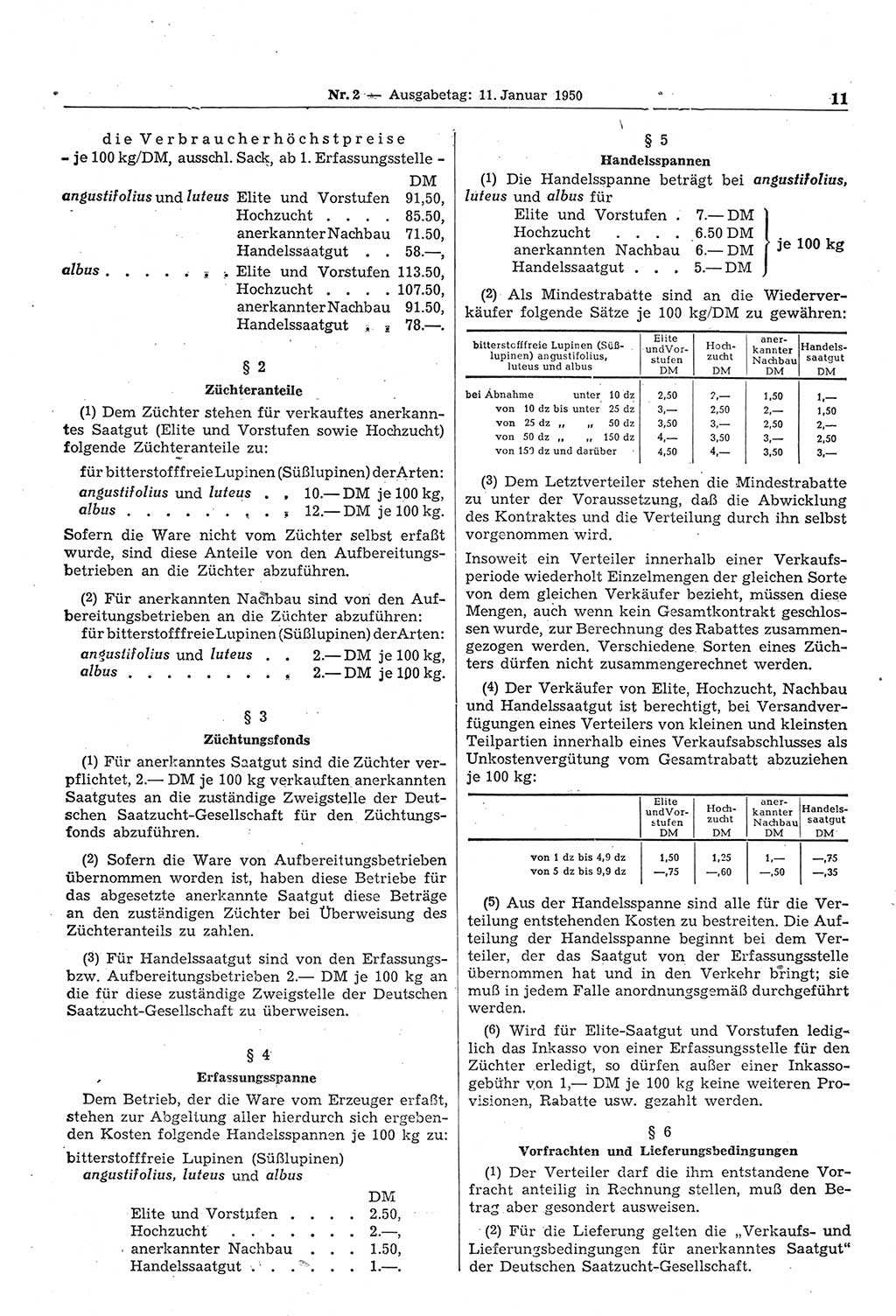 Gesetzblatt (GBl.) der Deutschen Demokratischen Republik (DDR) 1950, Seite 11 (GBl. DDR 1950, S. 11)